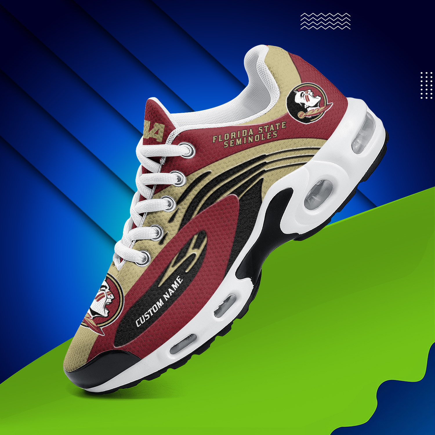 Florida State Seminoles Personalized Name Team Logo Mix Colors Wave Line TN Air Max Shoes Air Cushion Sneakers