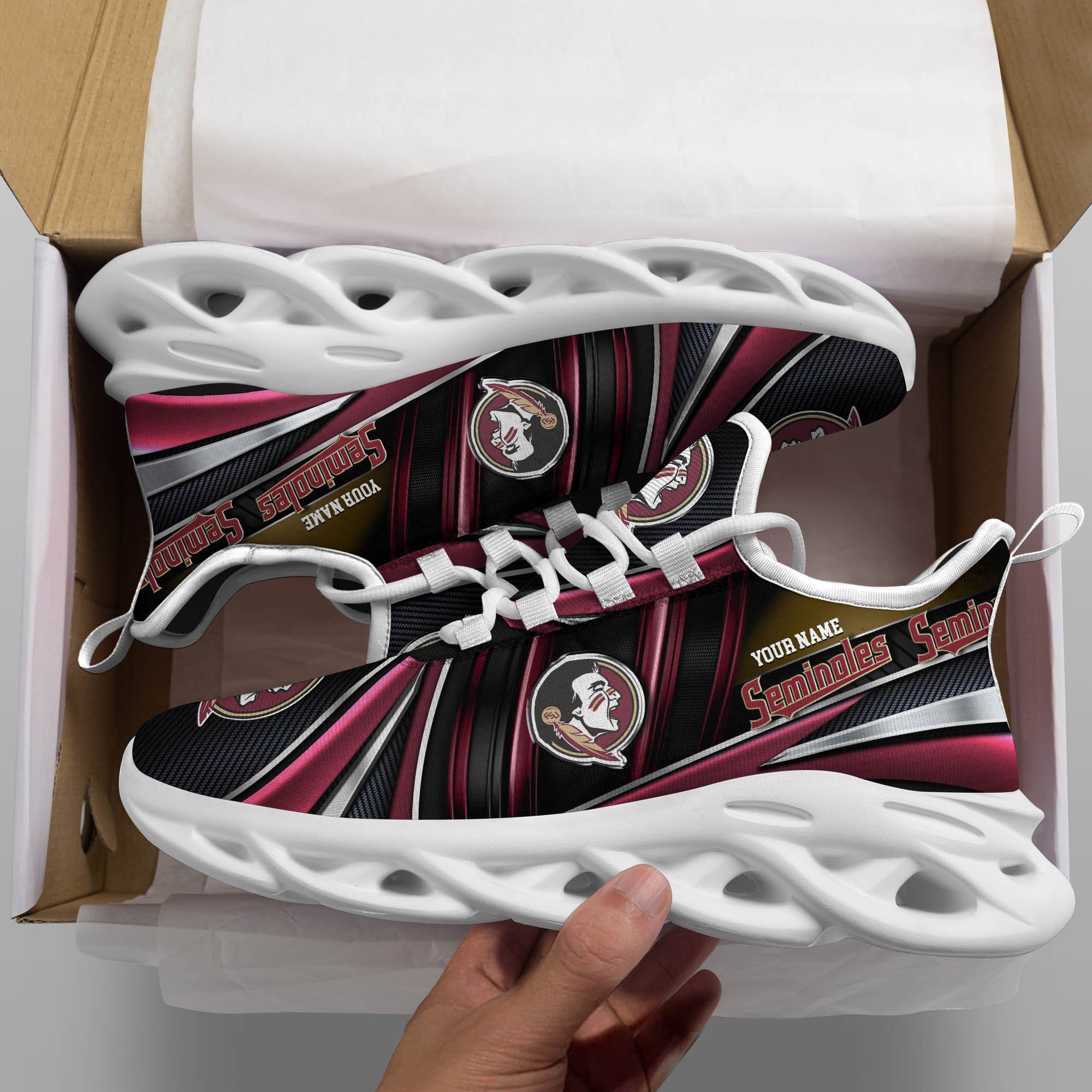 Florida State Seminoles White C Sneakers 2025 Version Personalized Your Name, Sport Team Sneakers, Sport Gifts PH892