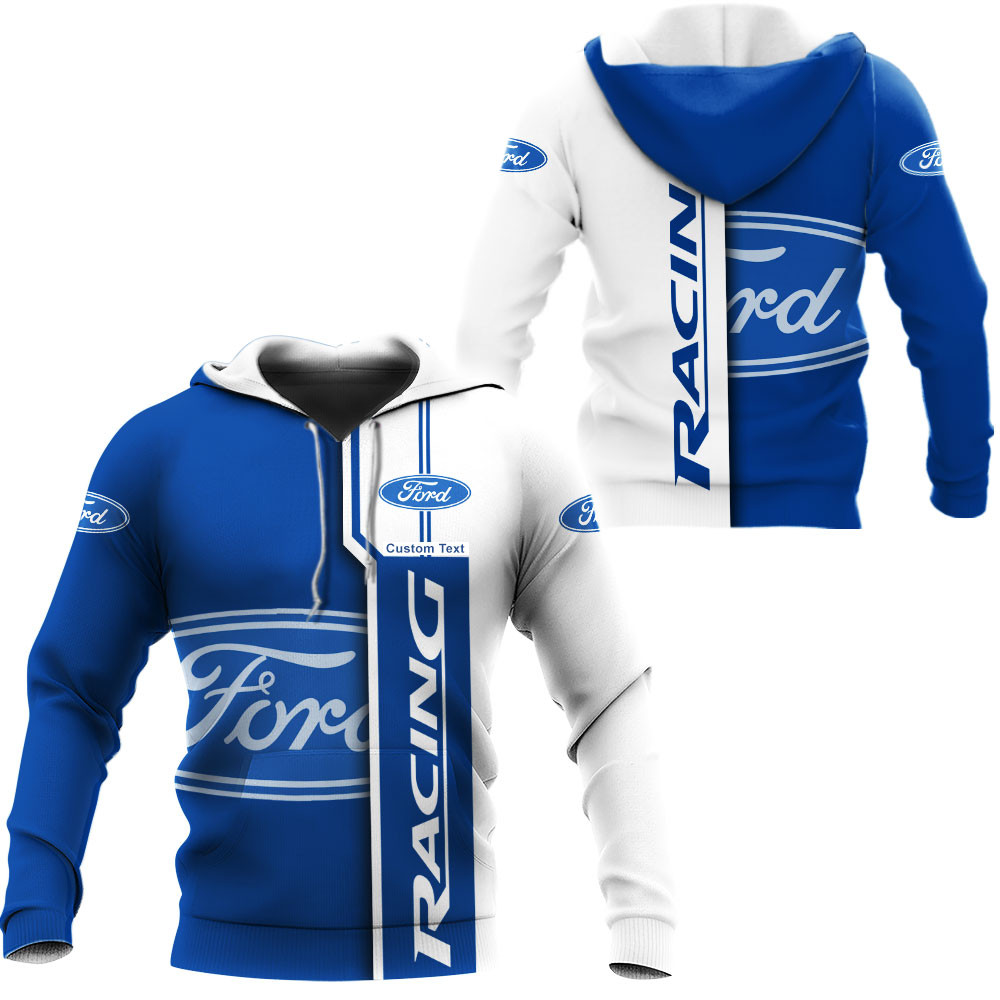 Ford Racing 3D Apparel Zip Hoodie,Pant,Polo, Button Hawaii Shirt Personalized 