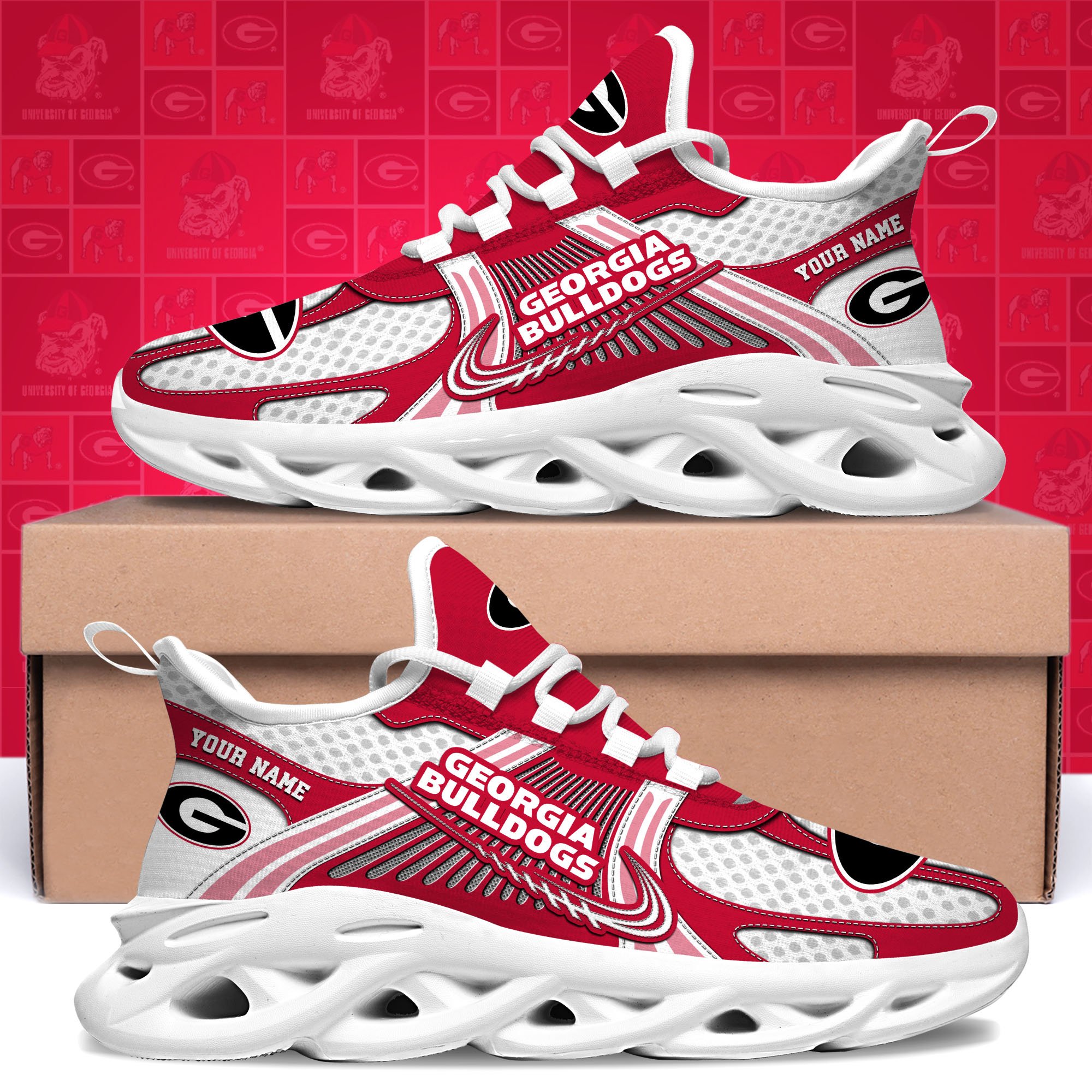 Georgia Bulldogs Clunky Sneakers Custom Your Name, Sport Sneakers, Sport Gifts For Fan, Gifts For Him