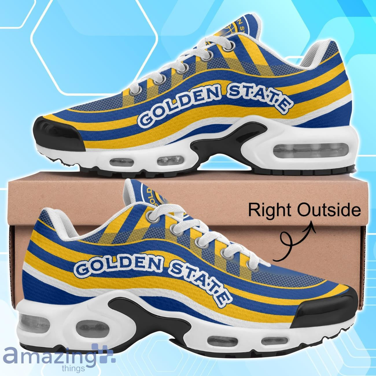 Golden State Warriors NBA Basketball Yellow And Blue Waves TN Shoes Air Cushion Sneakers