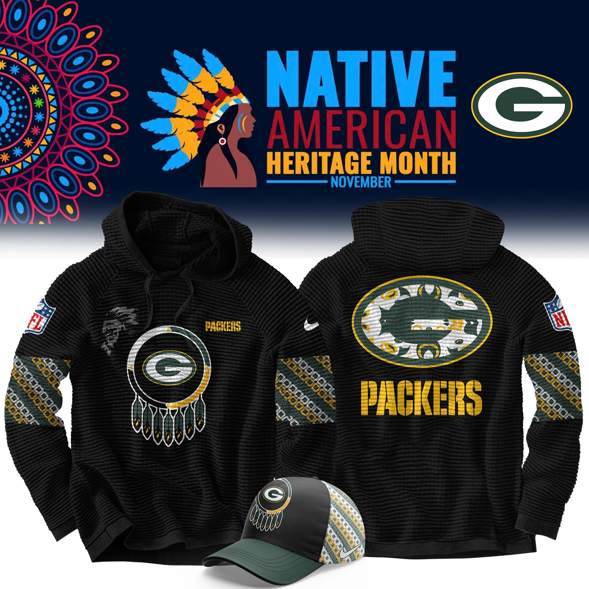 Green Bay Packers Native American Heritage Month Premium Waffle Hoodie 