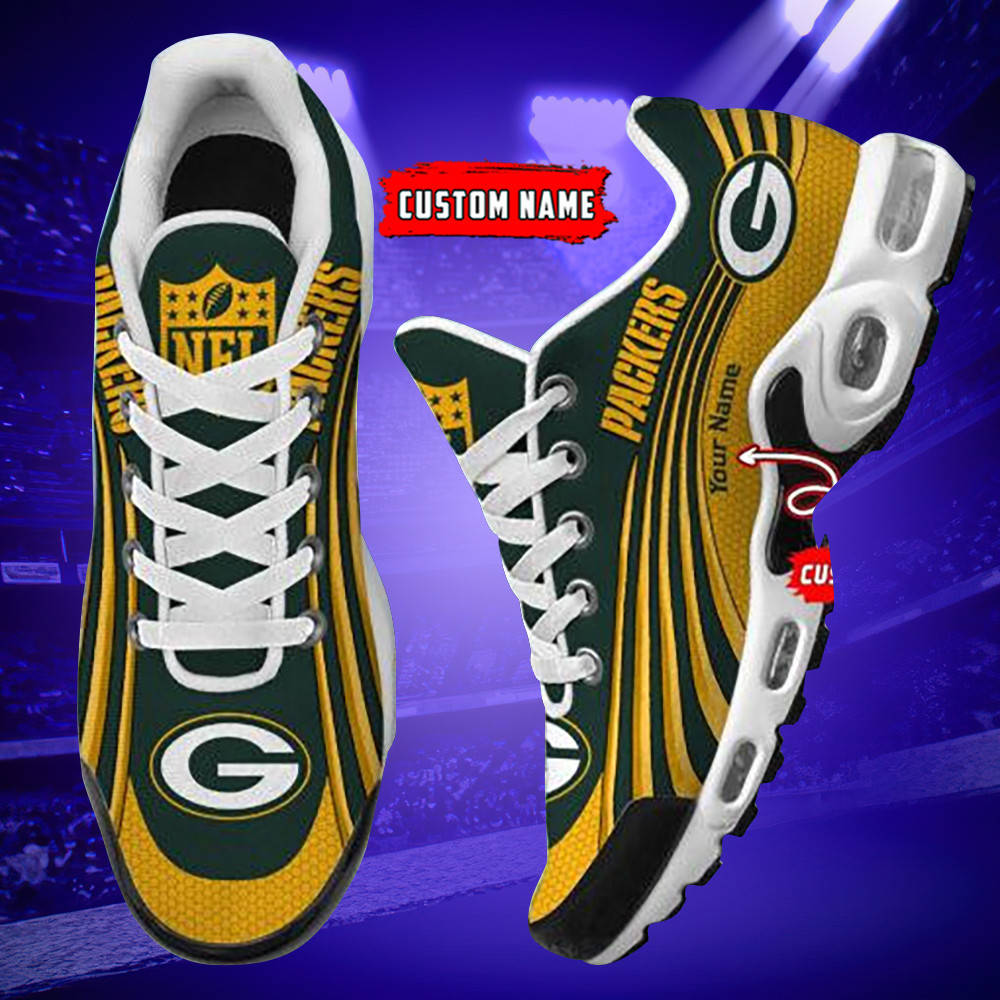 Green Bay Packers Personalized Name Team Colors Wave Lines TN Air Max Shoes Air Cushion Sneakers