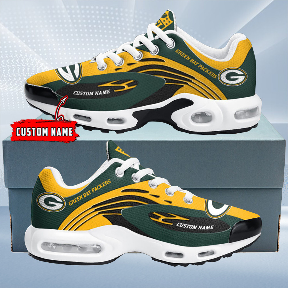 Green Bay Packers Personalized Name Team Logo Mix Colors Wave Line TN Air Max Shoes Air Cushion Sneakers