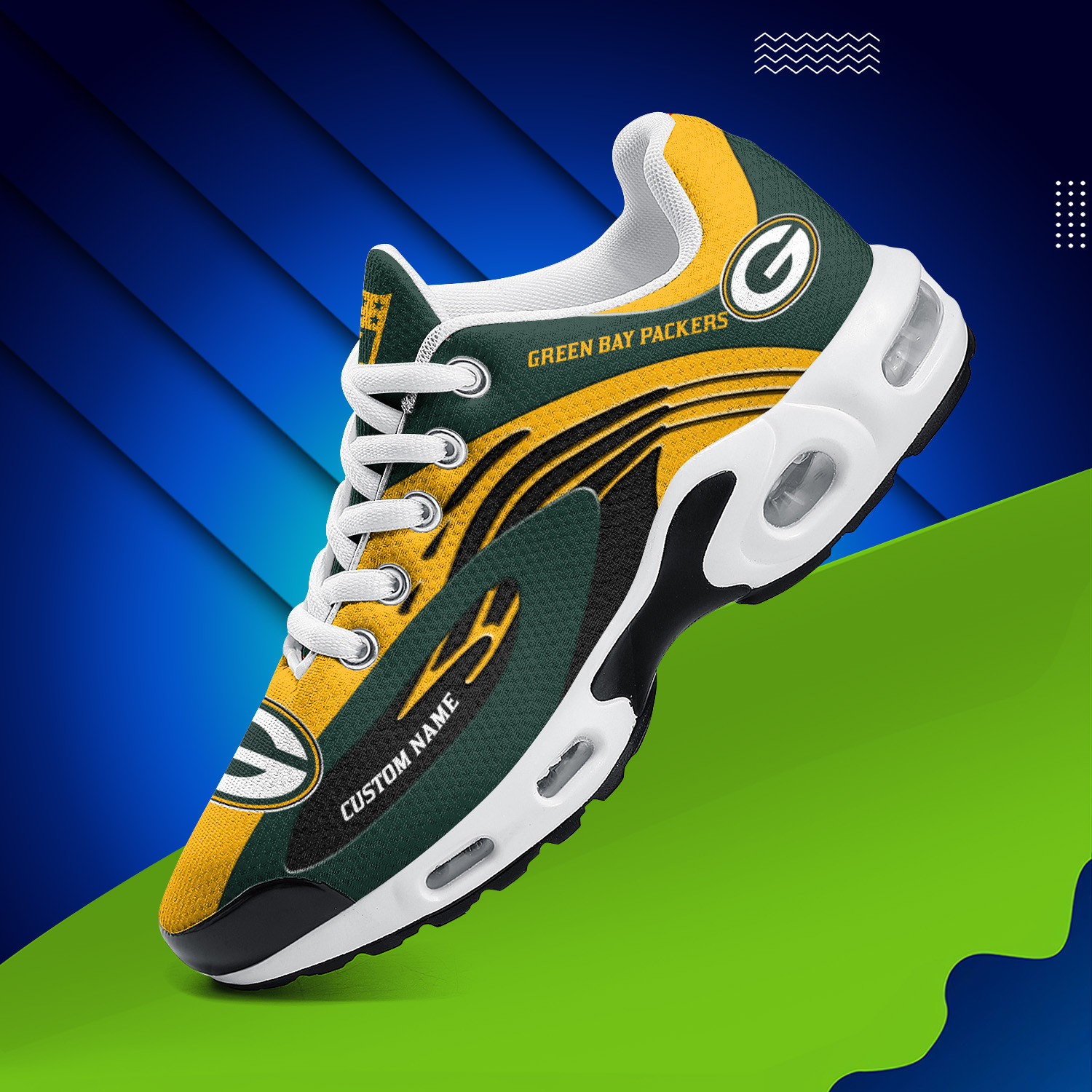 Green Bay Packers Personalized Name Team Logo Mix Colors Wave Line TN Air Max Shoes Air Cushion Sneakers