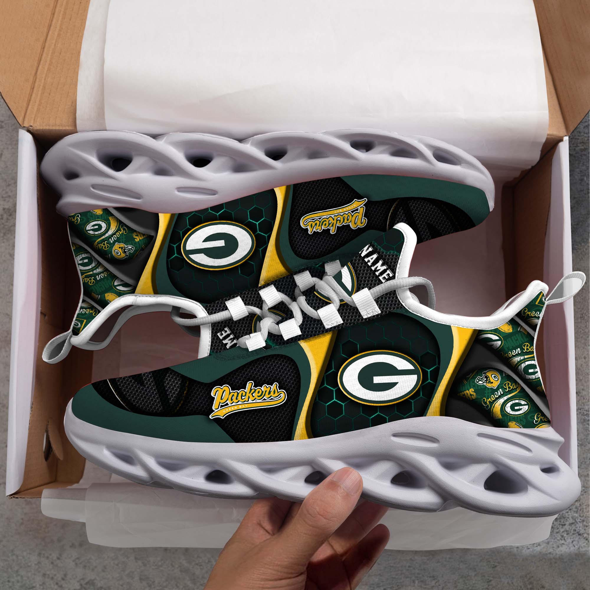 Green Bay Packers White C Sneakers 2025 Version Personalized Your Name 432