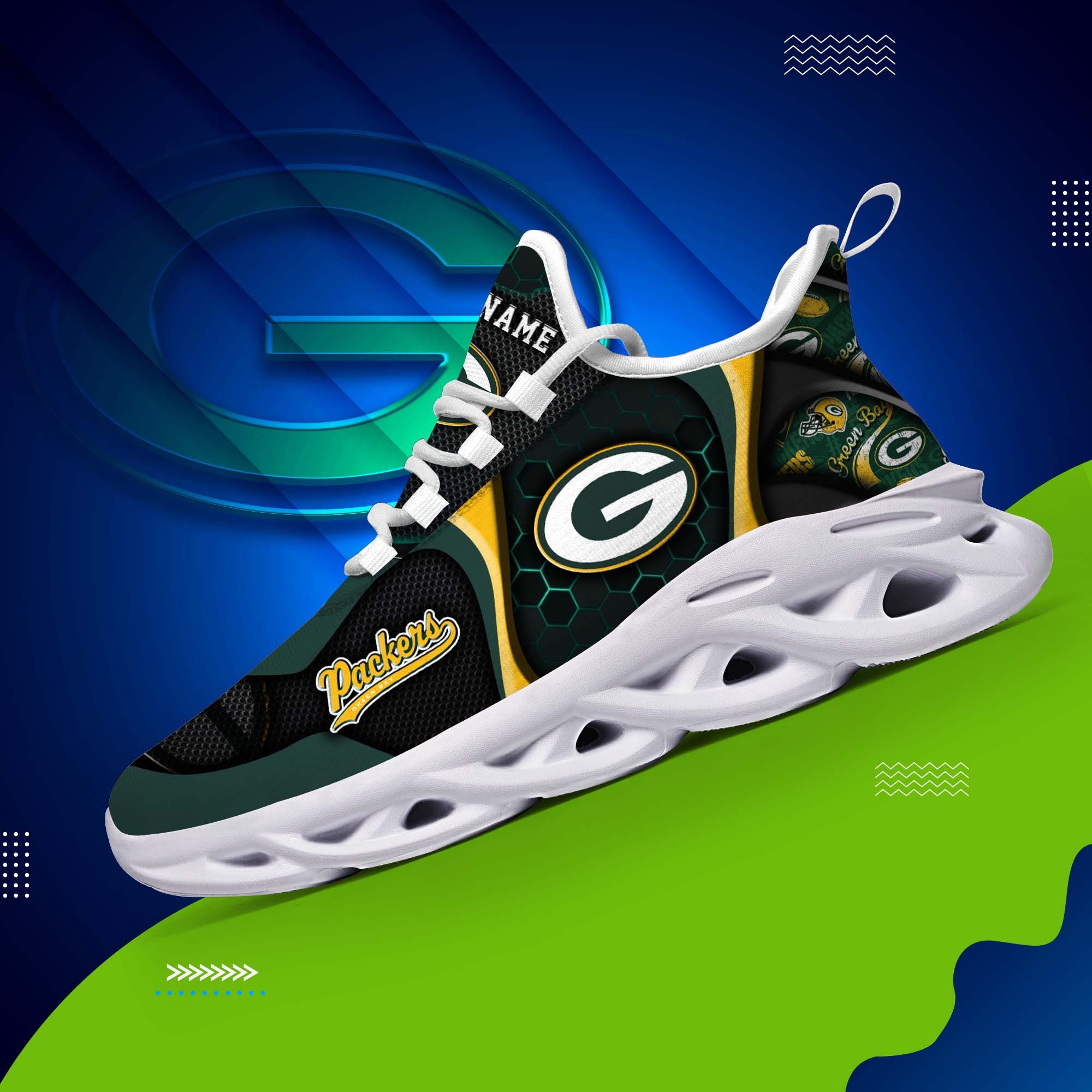 Green Bay Packers White C Sneakers 2025 Version Personalized Your Name 432