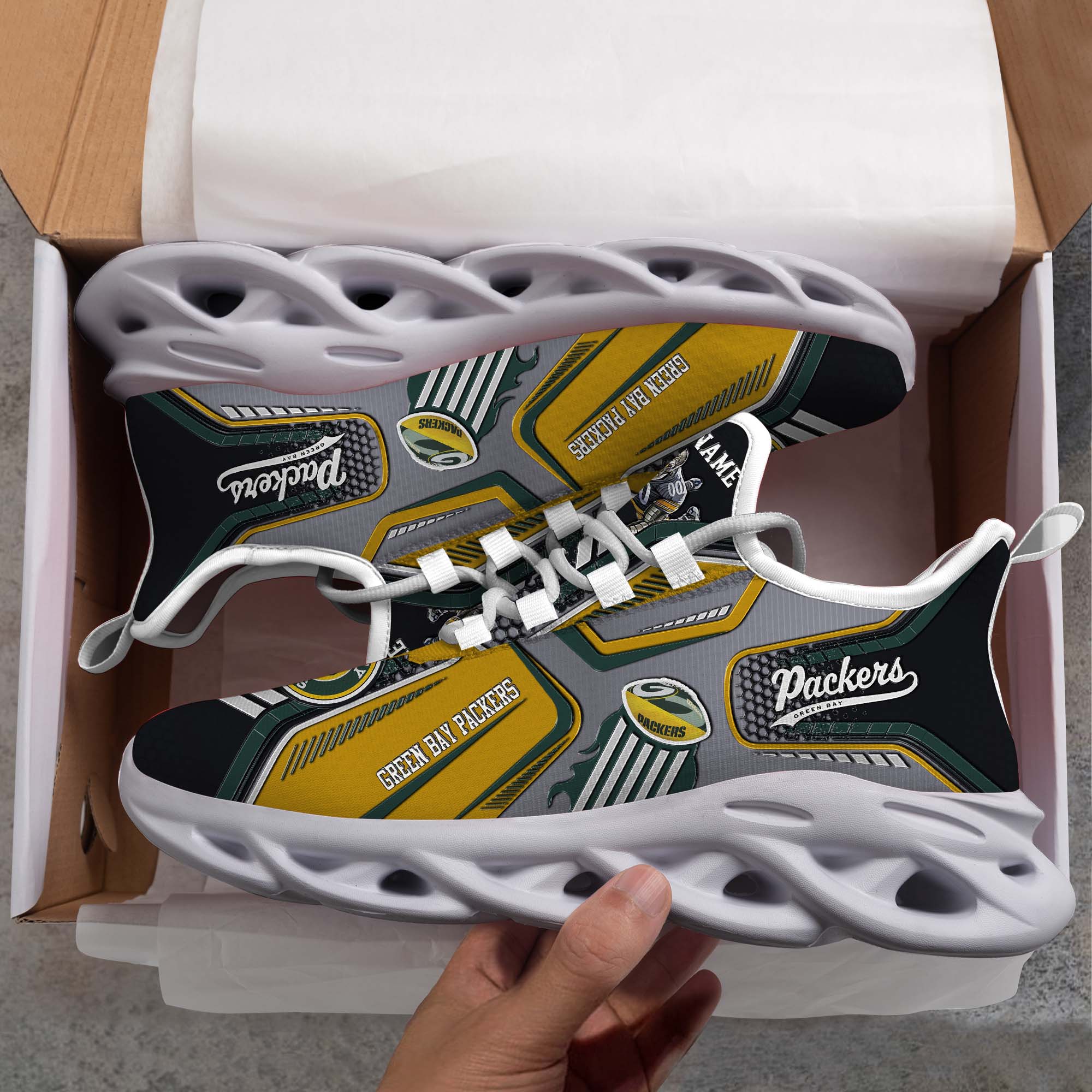 Green Bay Packers White C Sneakers 2025 Version Personalized Your Name, Sport Sneakers , Sport Gifts PH605