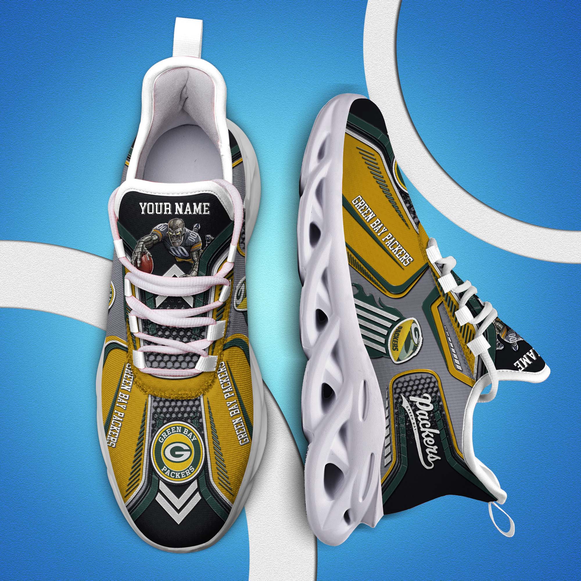 Green Bay Packers White C Sneakers 2025 Version Personalized Your Name, Sport Sneakers , Sport Gifts PH605