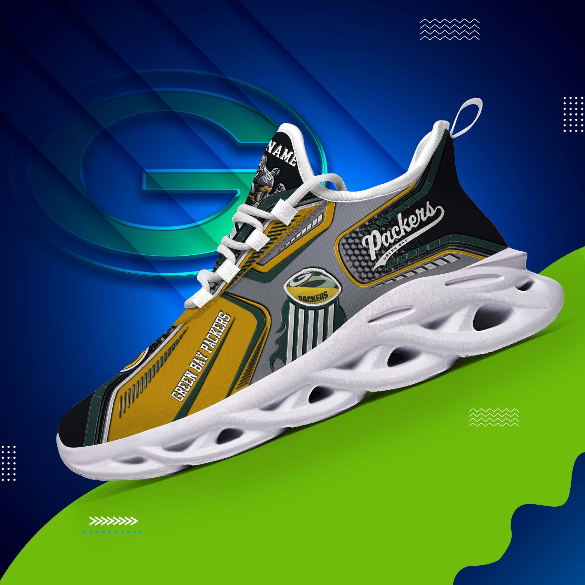 Green Bay Packers White C Sneakers 2025 Version Personalized Your Name, Sport Sneakers , Sport Gifts PH605