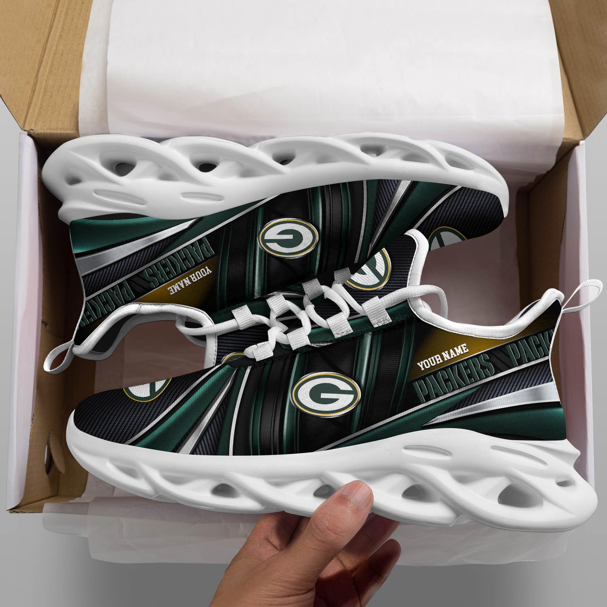 Green Bay Packers White C Sneakers 2025 Version Personalized Your Name, Sport Team Sneakers, Sport Gifts PH892