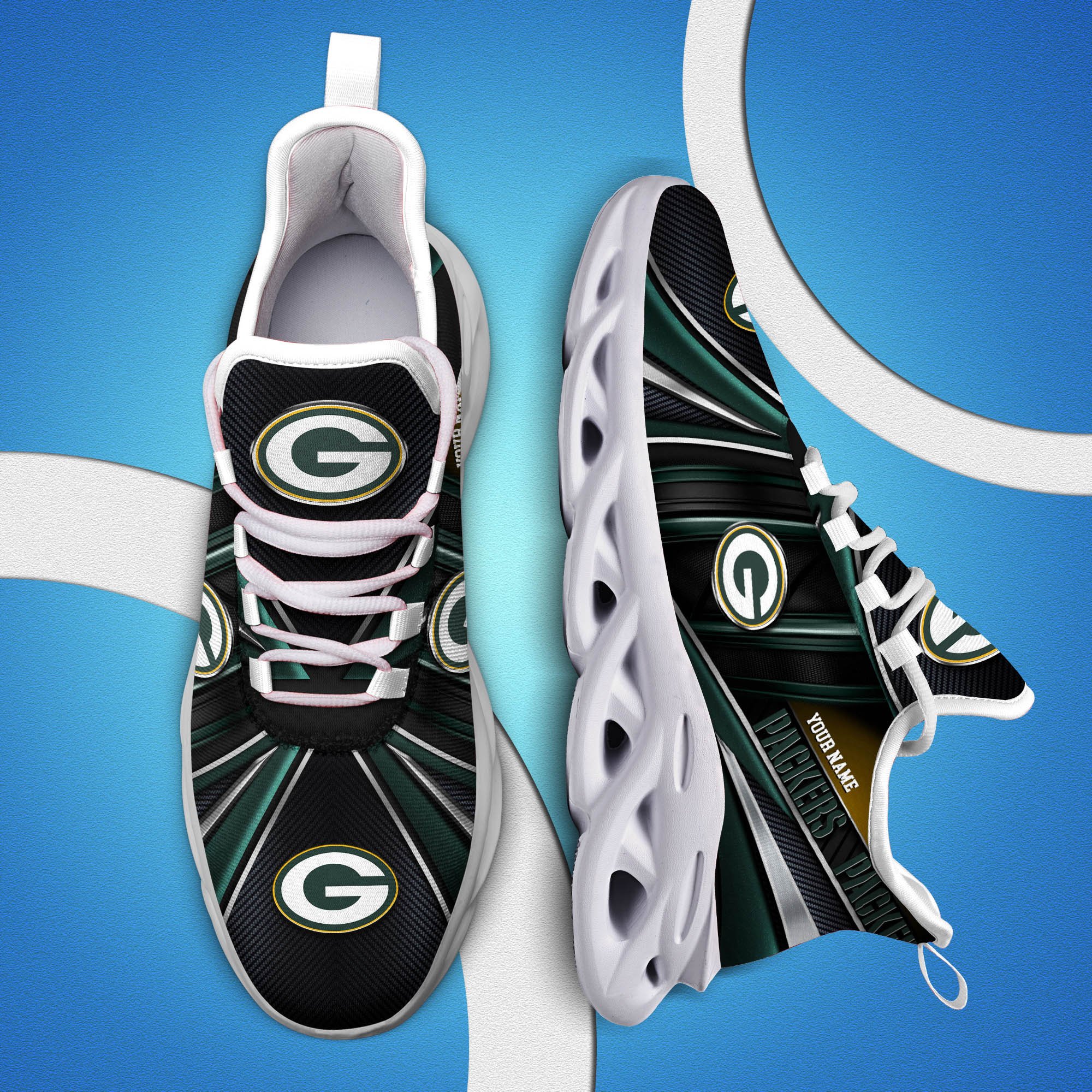 Green Bay Packers White C Sneakers 2025 Version Personalized Your Name, Sport Team Sneakers, Sport Gifts PH892