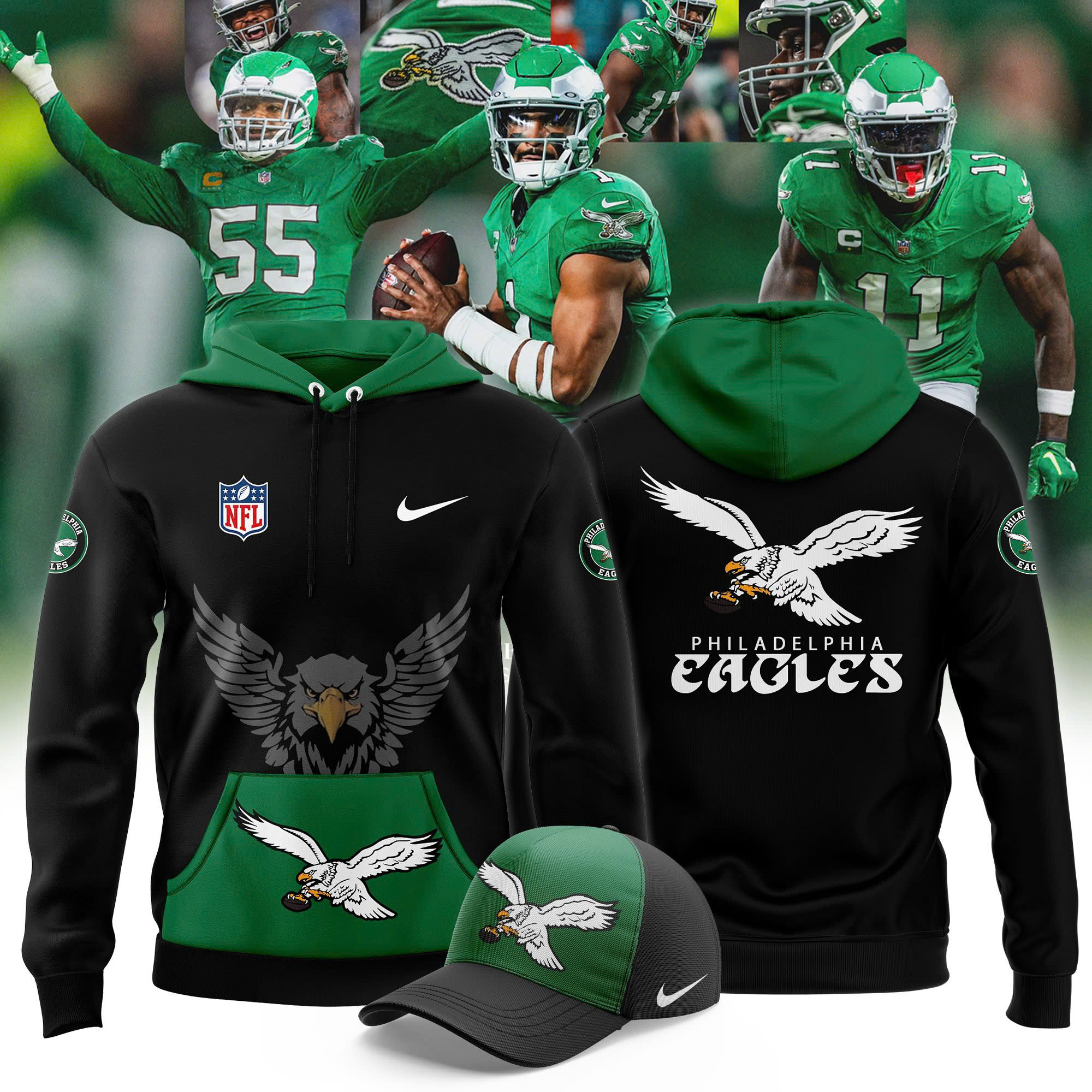 Green Philadelphia Eagles Throwback Hoodie 