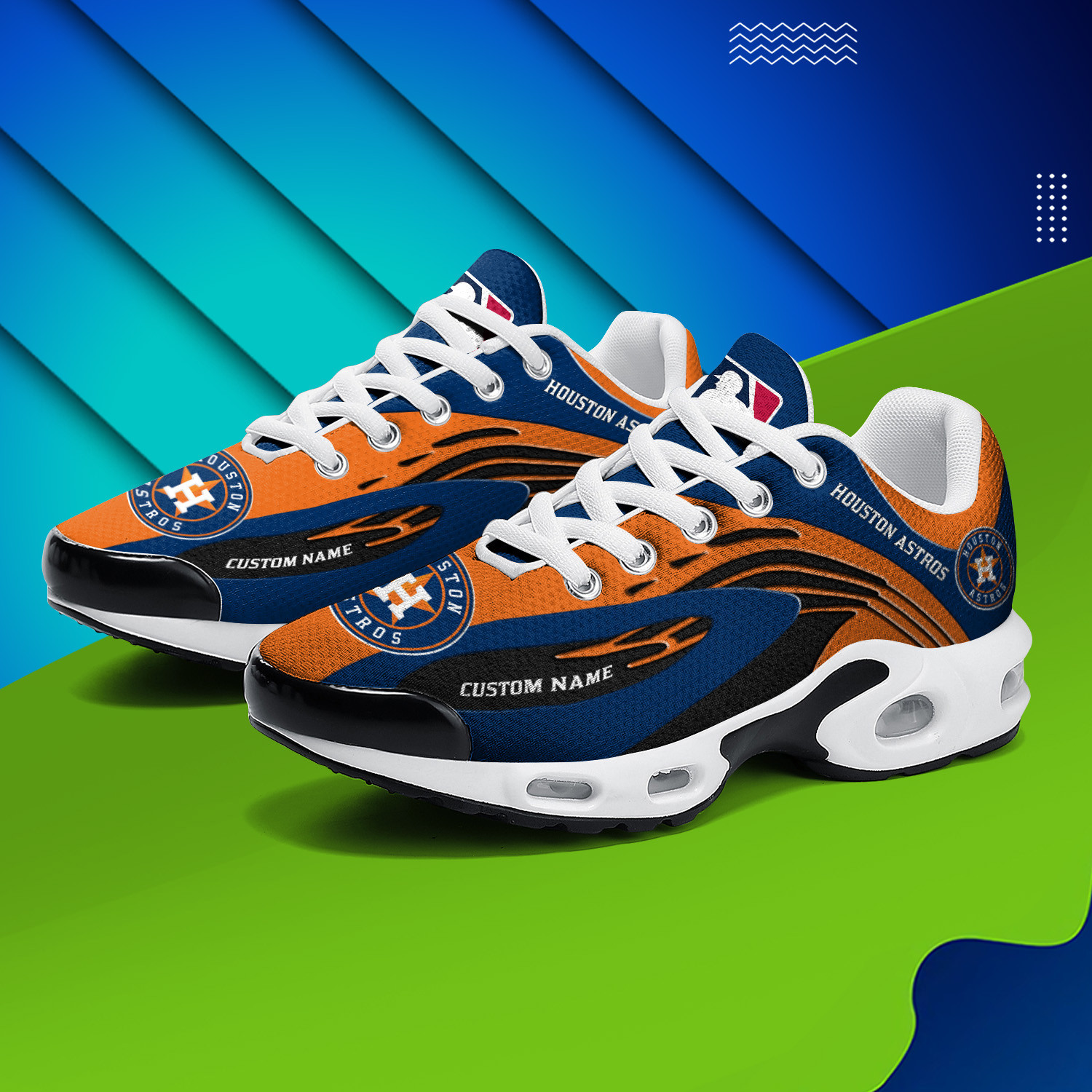 Houston Astros Personalized Name Team Logo Mix Colors Wave Line TN Shoes Air Cushion Sneakers