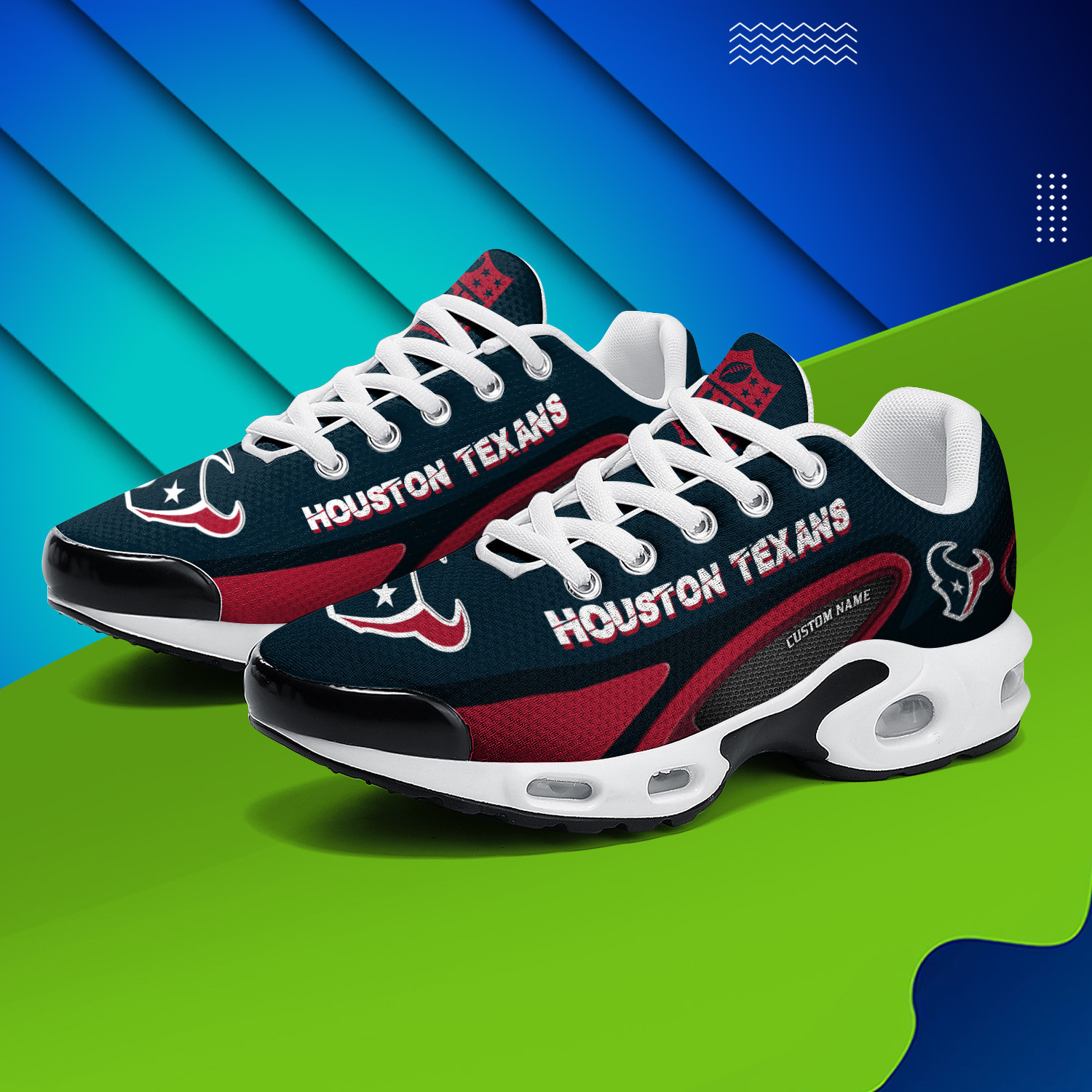 Houston Texans Personalized Name Team Logo Mix Colors Oval Line TN Air Max Shoes Air Cushion Sneakers