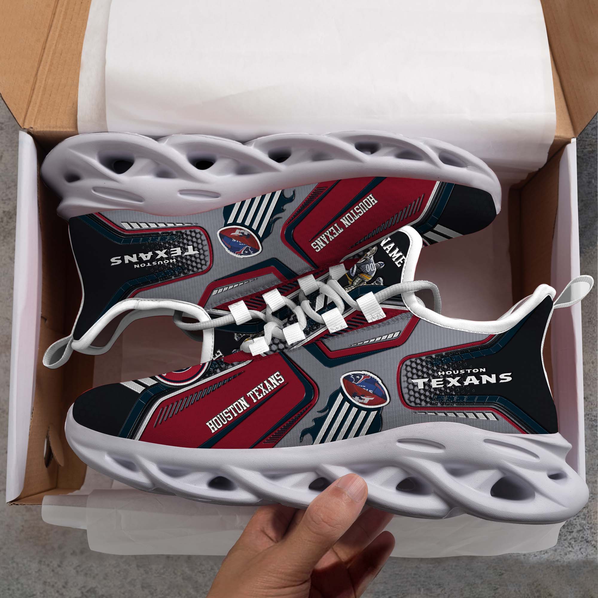 Houston Texans White C Sneakers 2025 Version Personalized Your Name, Sport Sneakers , Sport Gifts PH605