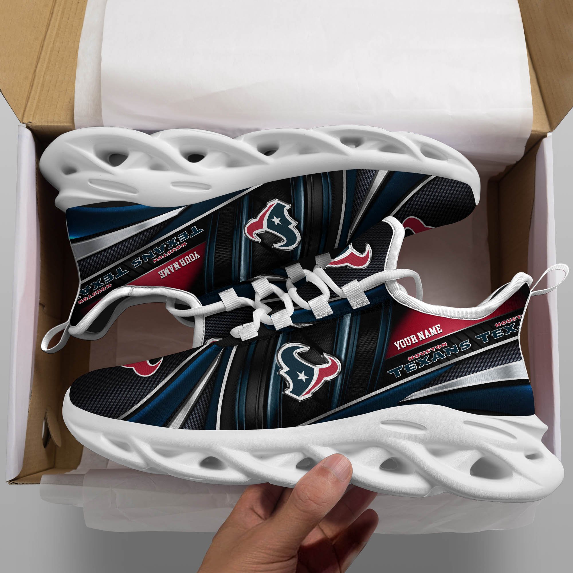 Houston Texans White C Sneakers 2025 Version Personalized Your Name, Sport Team Sneakers, Sport Gifts PH892