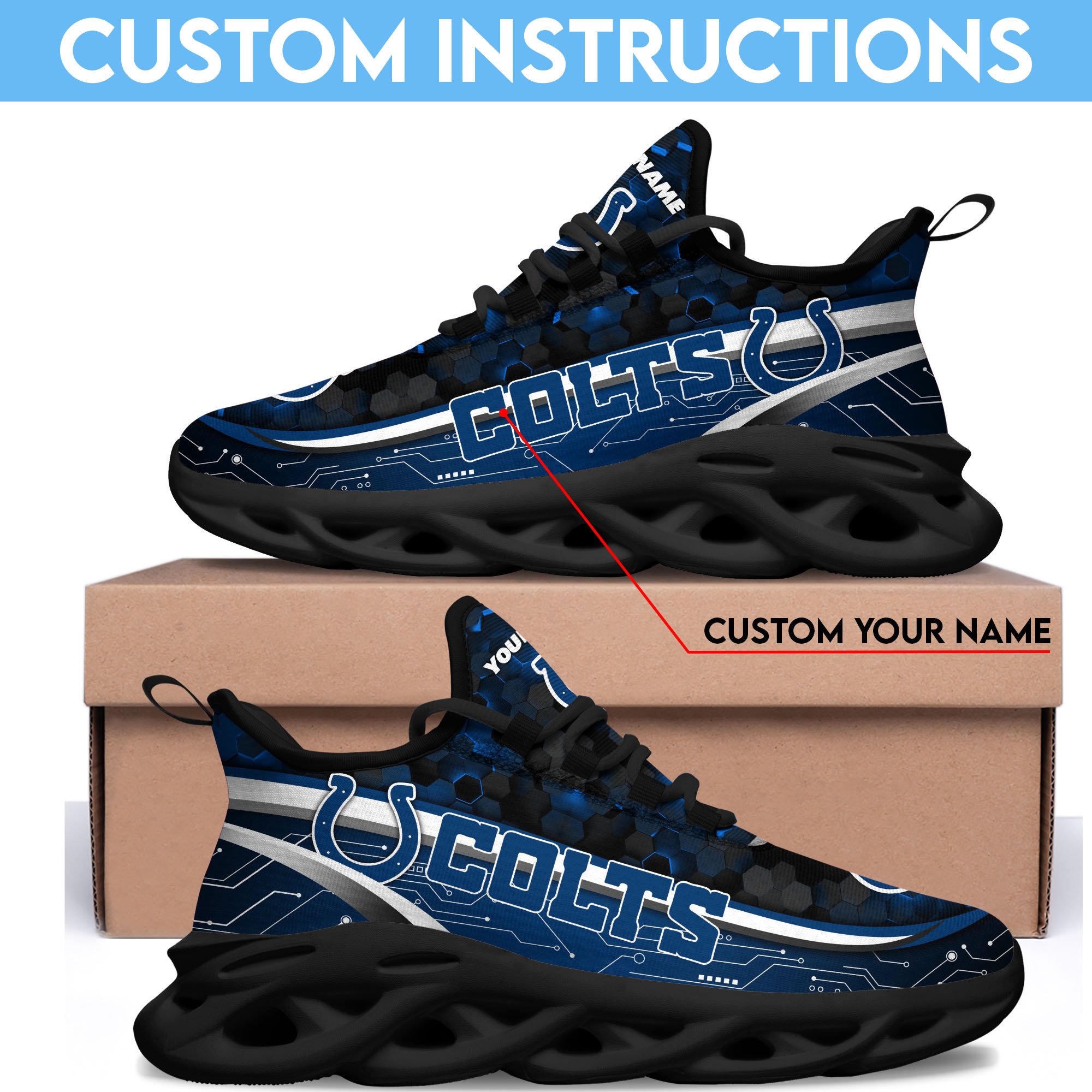 Indianapolis Colts Black Clunky Sneakers Custom Name, Max Soul Shoes, Sport Gifts
