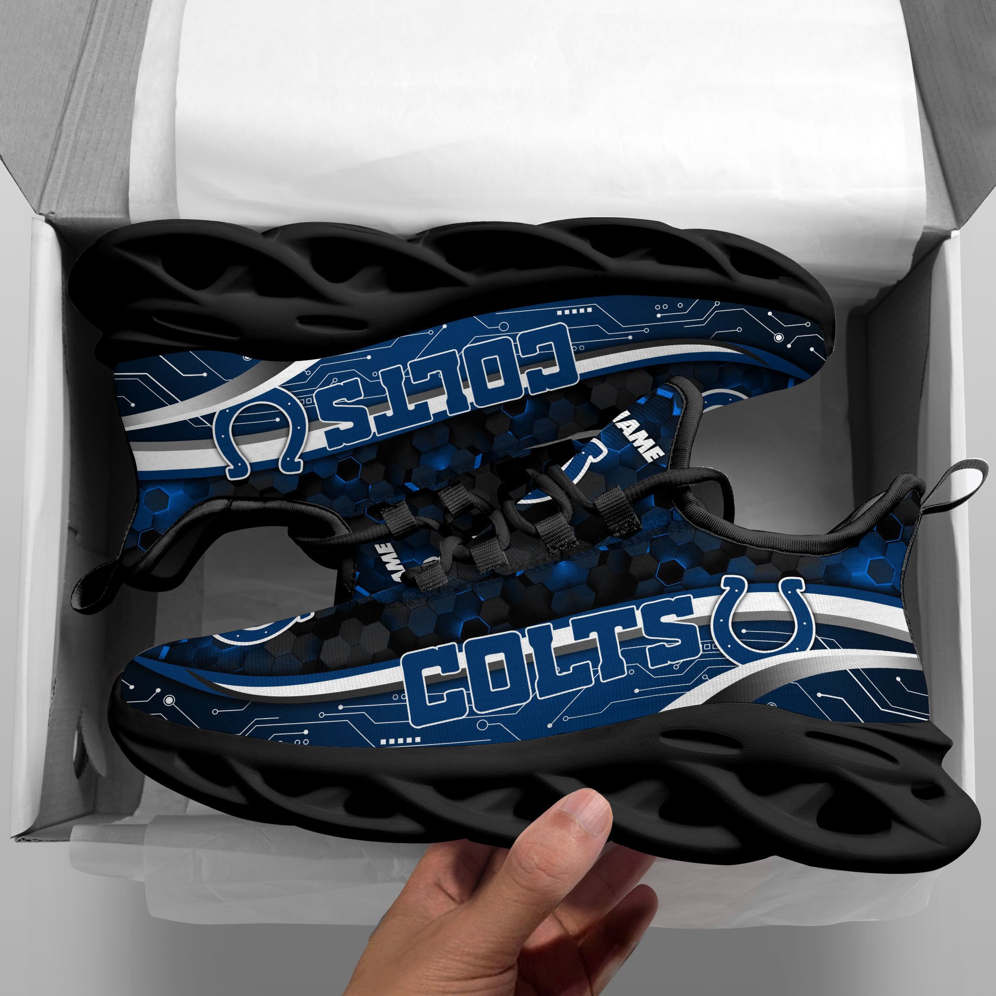 Indianapolis Colts Black Clunky Sneakers Custom Name, Max Soul Shoes, Sport Gifts