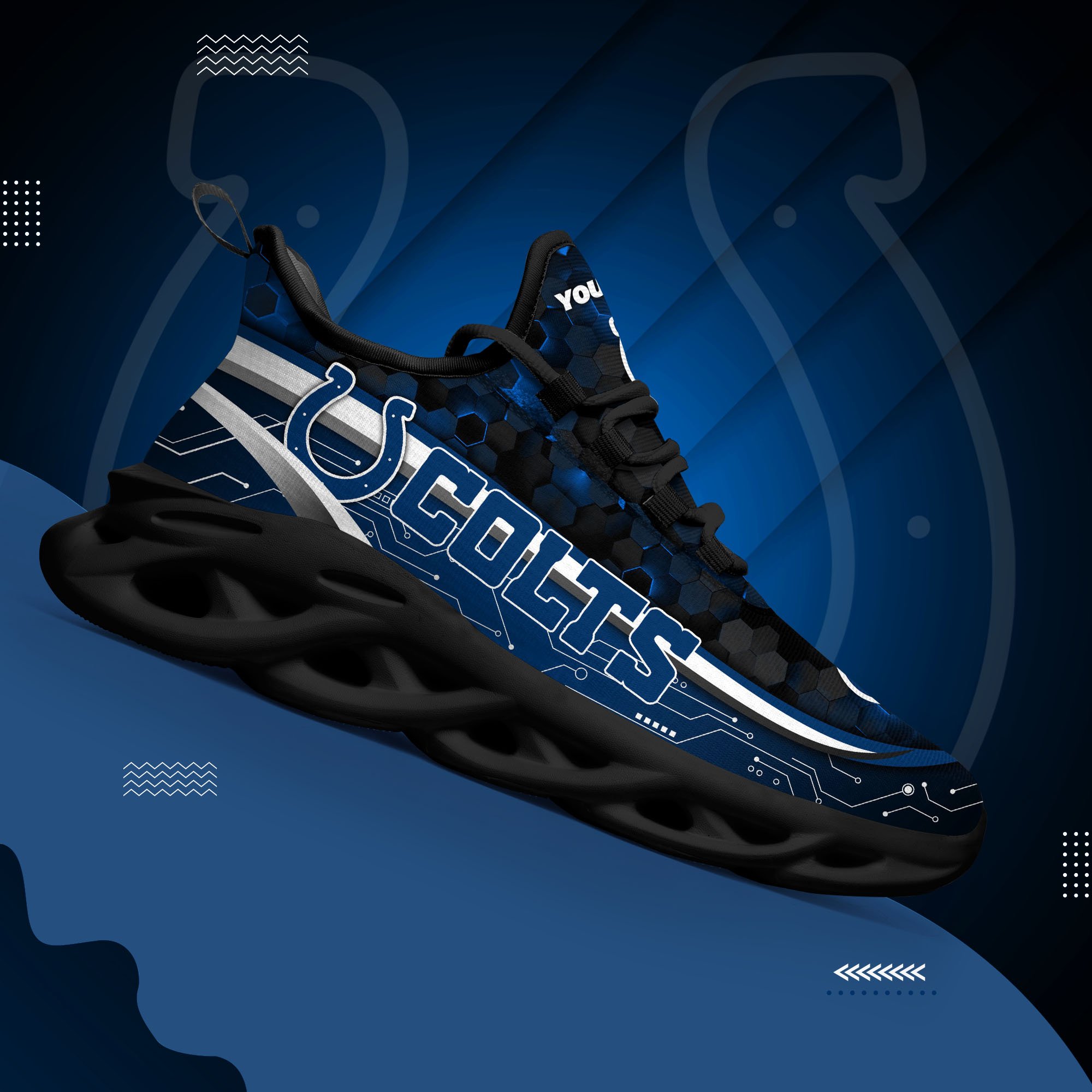 Indianapolis Colts Black Clunky Sneakers Custom Name, Max Soul Shoes, Sport Gifts