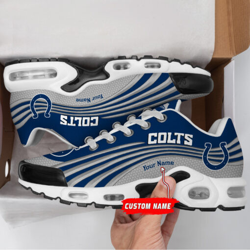 Indianapolis Colts Personalized Name Team Colors Wave Lines TN Air Max Shoes Air Cushion Sneakers