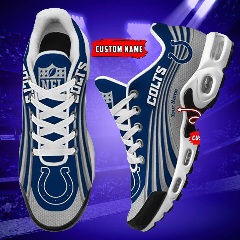 Indianapolis Colts Personalized Name Team Colors Wave Lines TN Air Max Shoes Air Cushion Sneakers