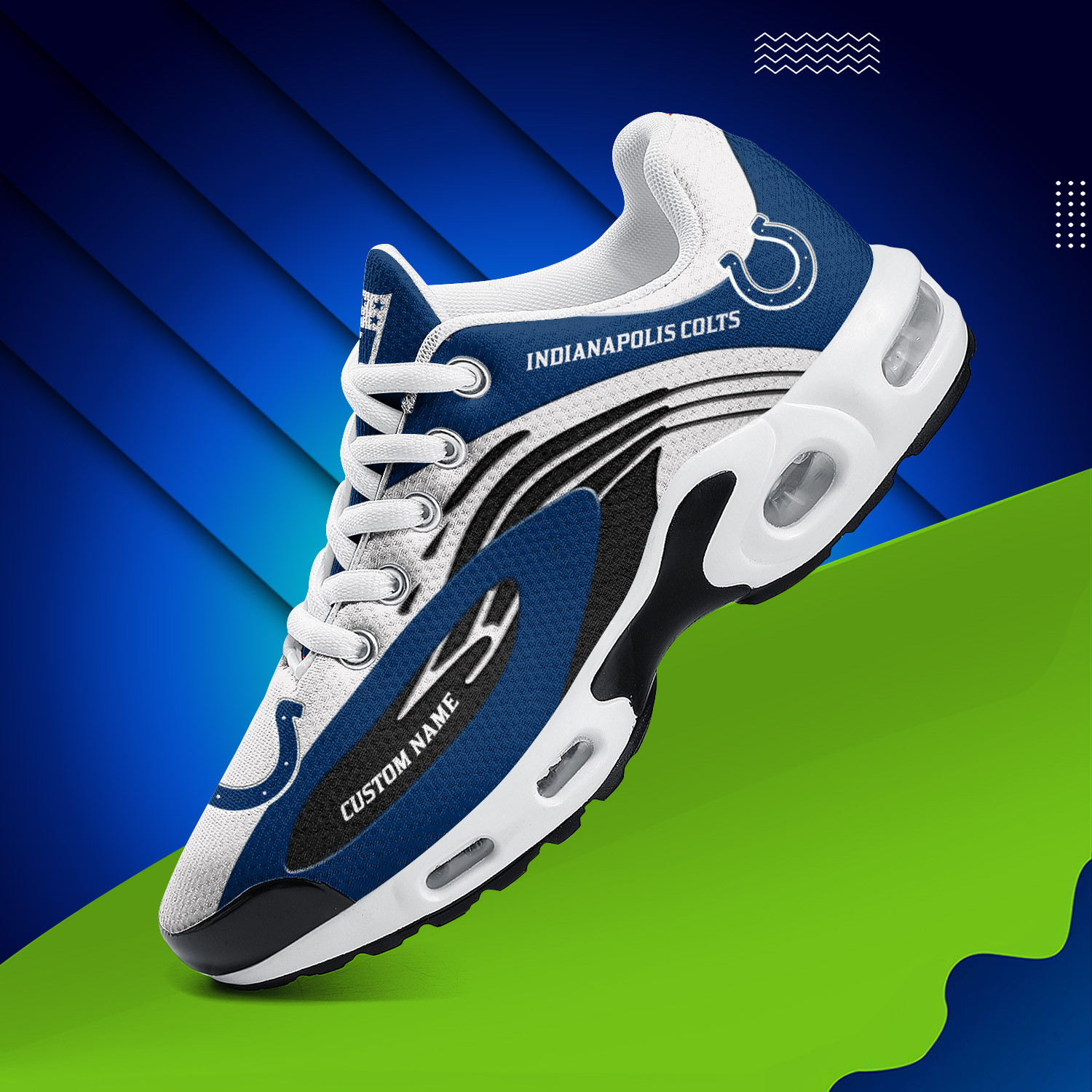 Indianapolis Colts Personalized Name Team Logo Mix Colors Wave Line TN Air Max Shoes Air Cushion Sneakers