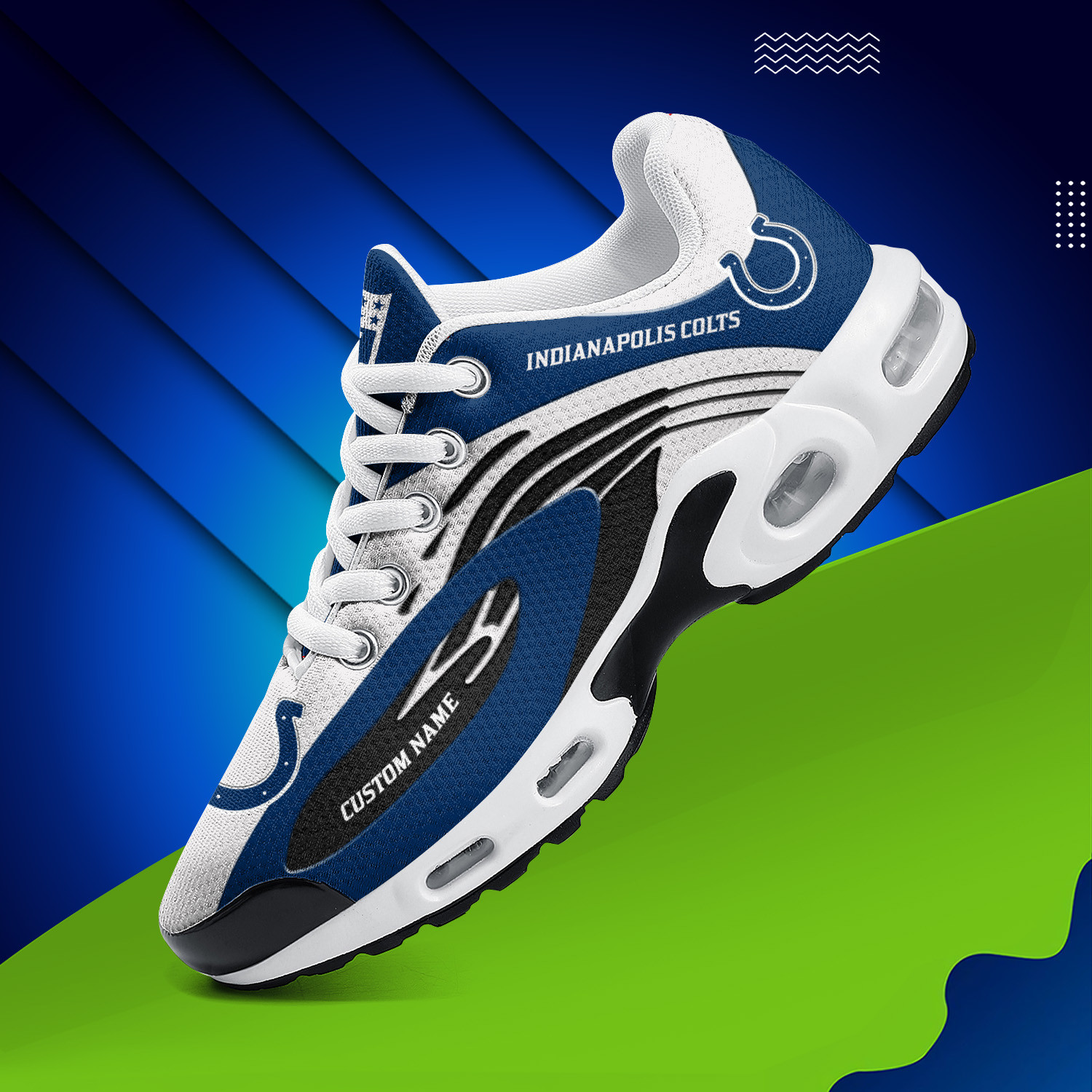 Indianapolis Colts Personalized Name Team Logo Mix Colors Wave Line TN Air Max Shoes Air Cushion Sneakers