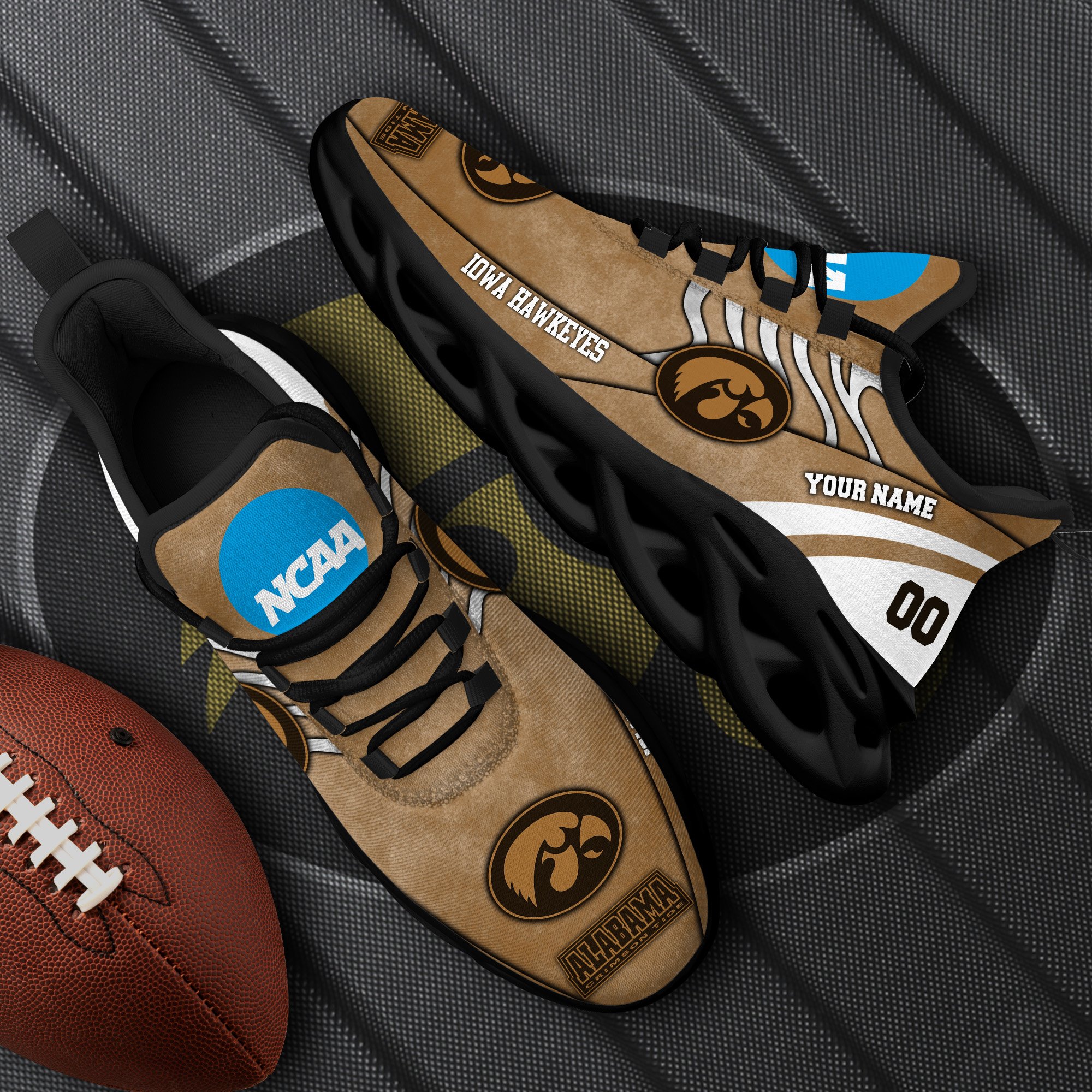 Iowa Hawkeyes Black Max Soul Shoes 2025 Versions Custom Your Name And Number 312