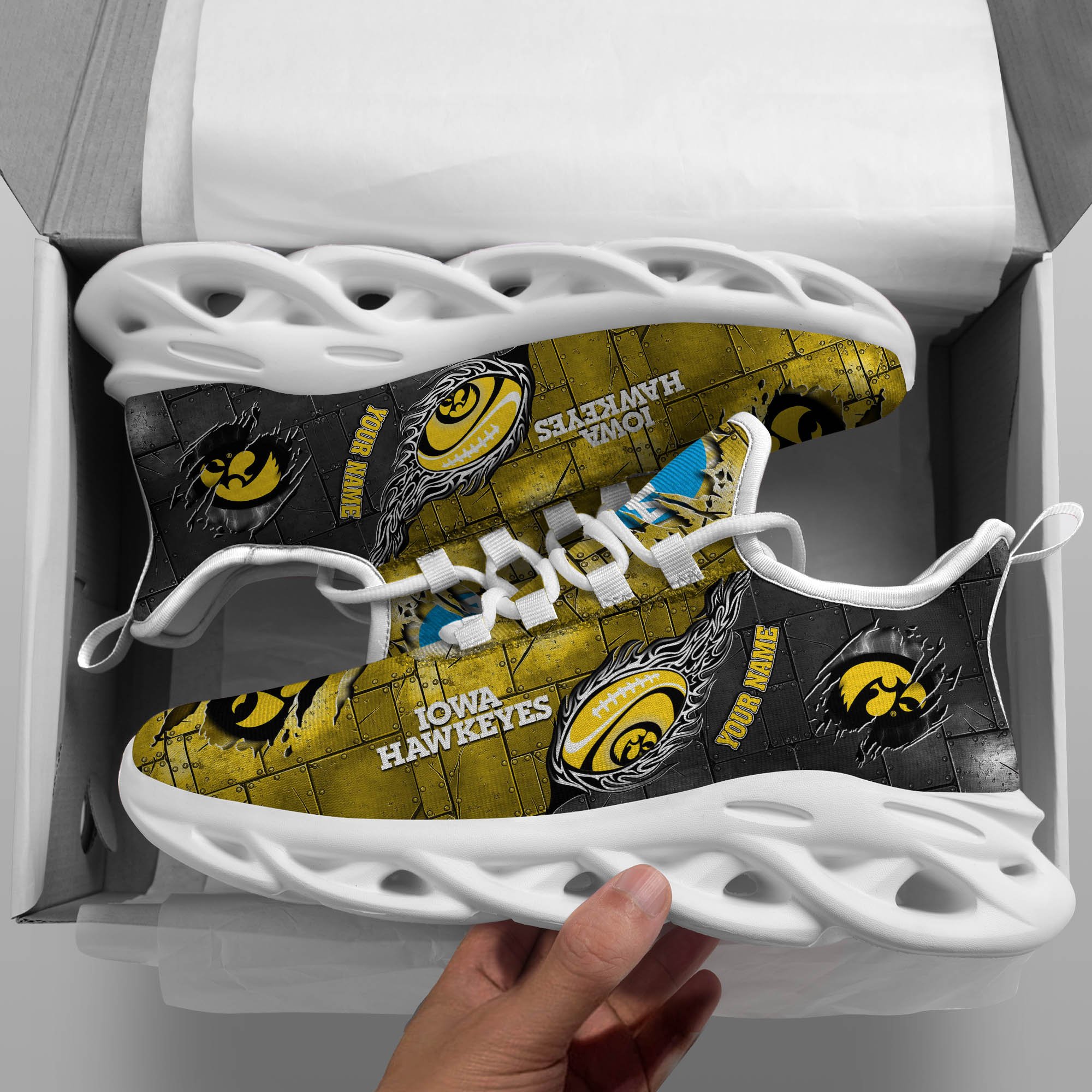 Iowa Hawkeyes Black Max Soul Shoes 2025 Versions, White Max Soul Shoes Custom Your Name PH879