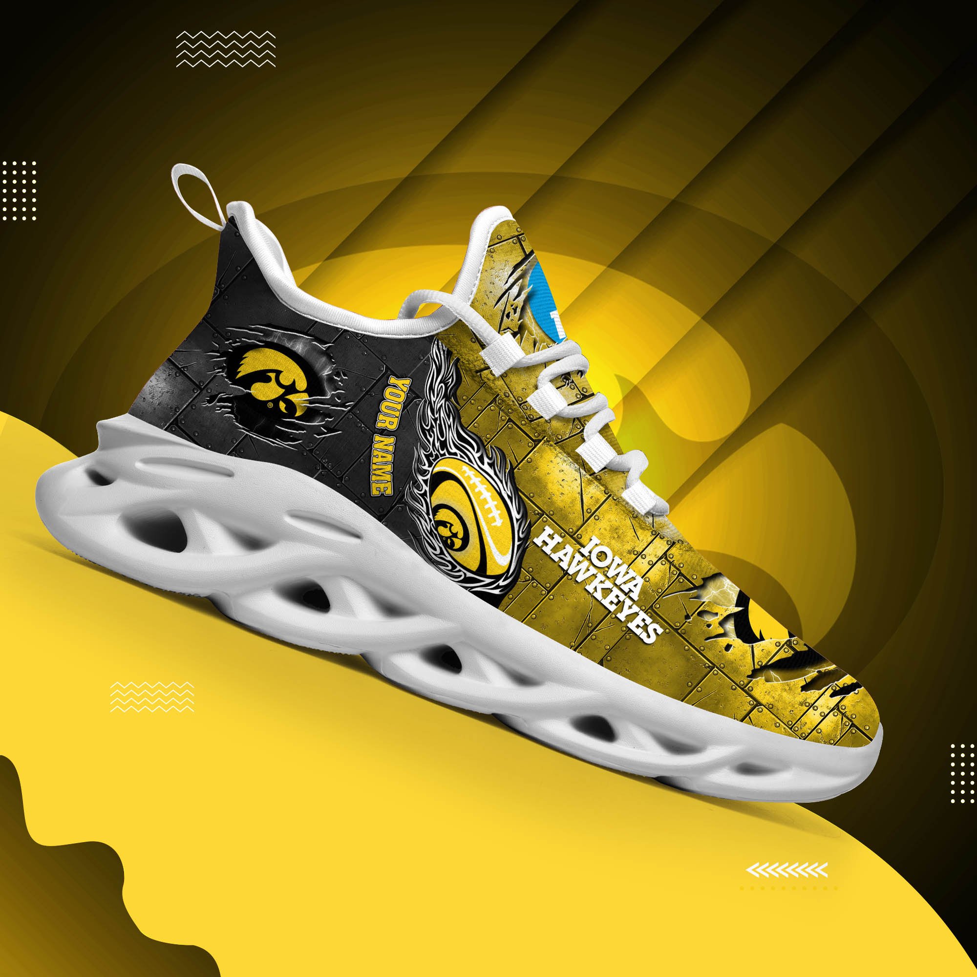 Iowa Hawkeyes Black Max Soul Shoes 2025 Versions, White Max Soul Shoes Custom Your Name PH879