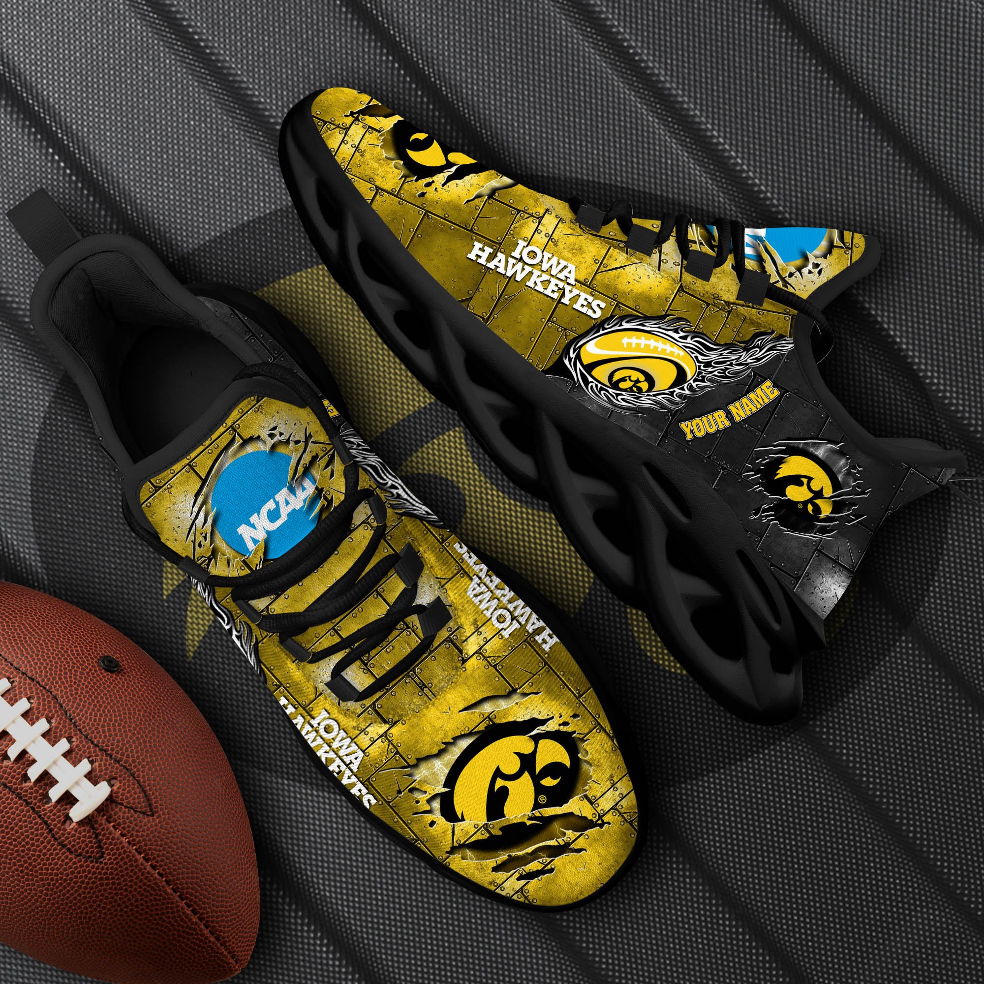 Iowa Hawkeyes Black Max Soul Shoes 2025 Versions, White Max Soul Shoes Custom Your Name PH879