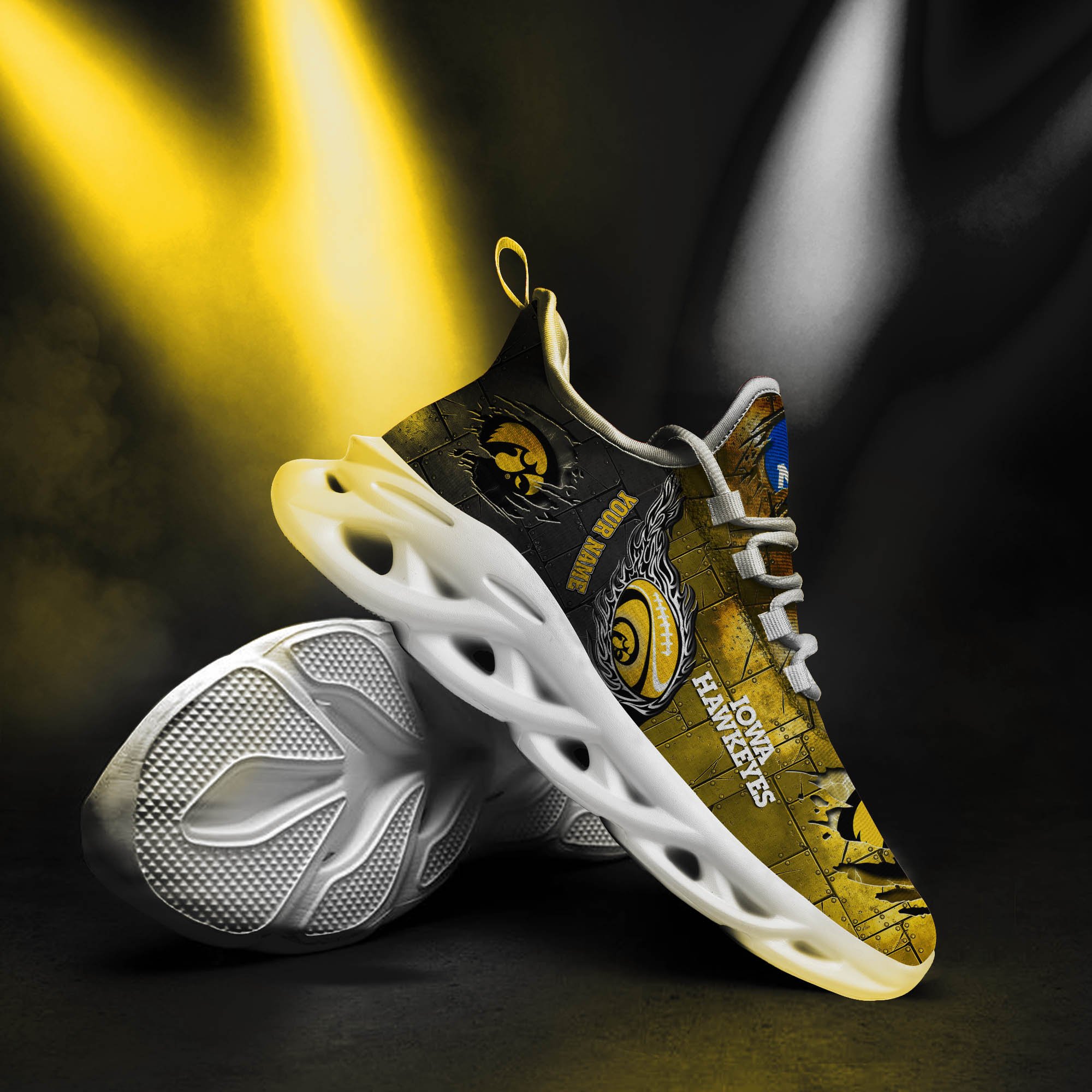 Iowa Hawkeyes Black Max Soul Shoes 2025 Versions, White Max Soul Shoes Custom Your Name PH879