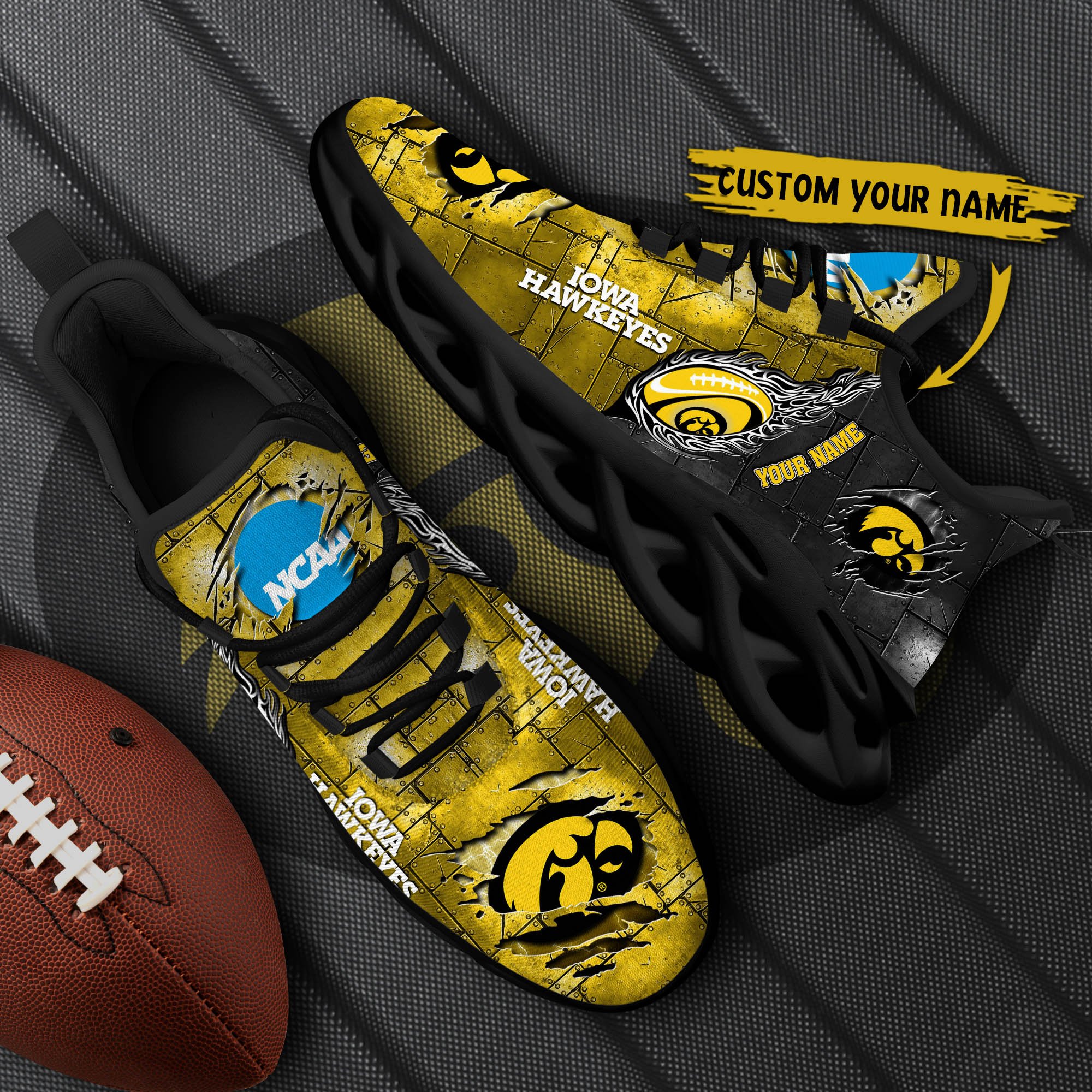 Iowa Hawkeyes Black Max Soul Shoes 2025 Versions, White Max Soul Shoes Custom Your Name PH879