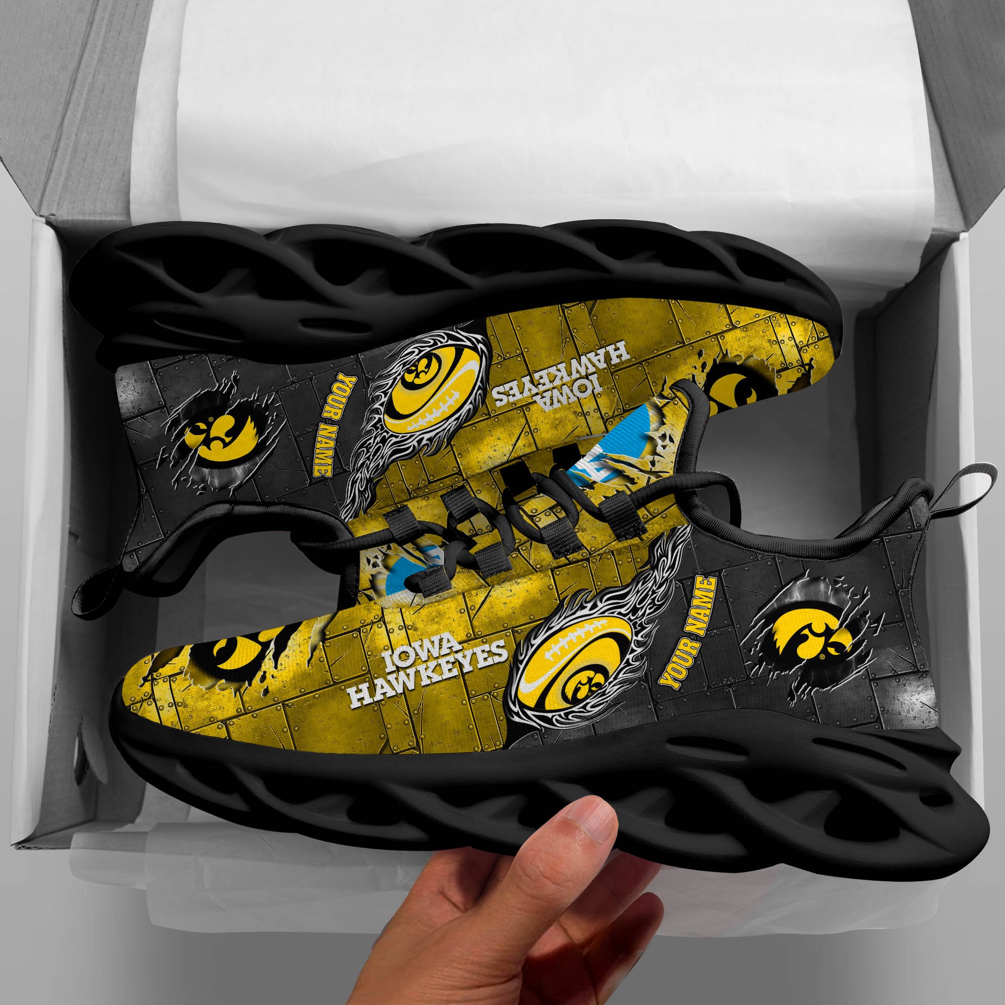 Iowa Hawkeyes Black Max Soul Shoes 2025 Versions, White Max Soul Shoes Custom Your Name PH879
