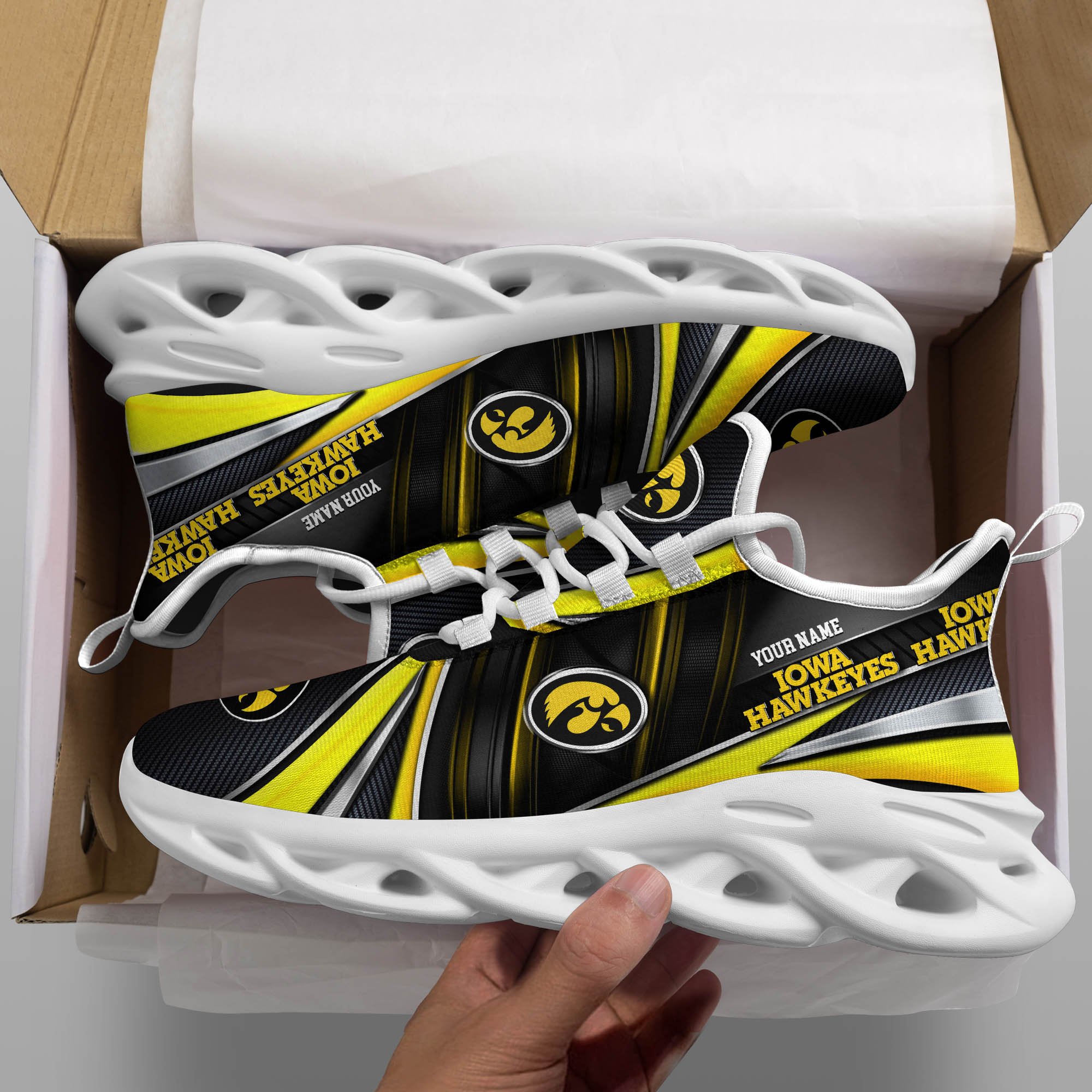 Iowa Hawkeyes White C Sneakers 2025 Version Personalized Your Name, Sport Team Sneakers, Sport Gifts PH892