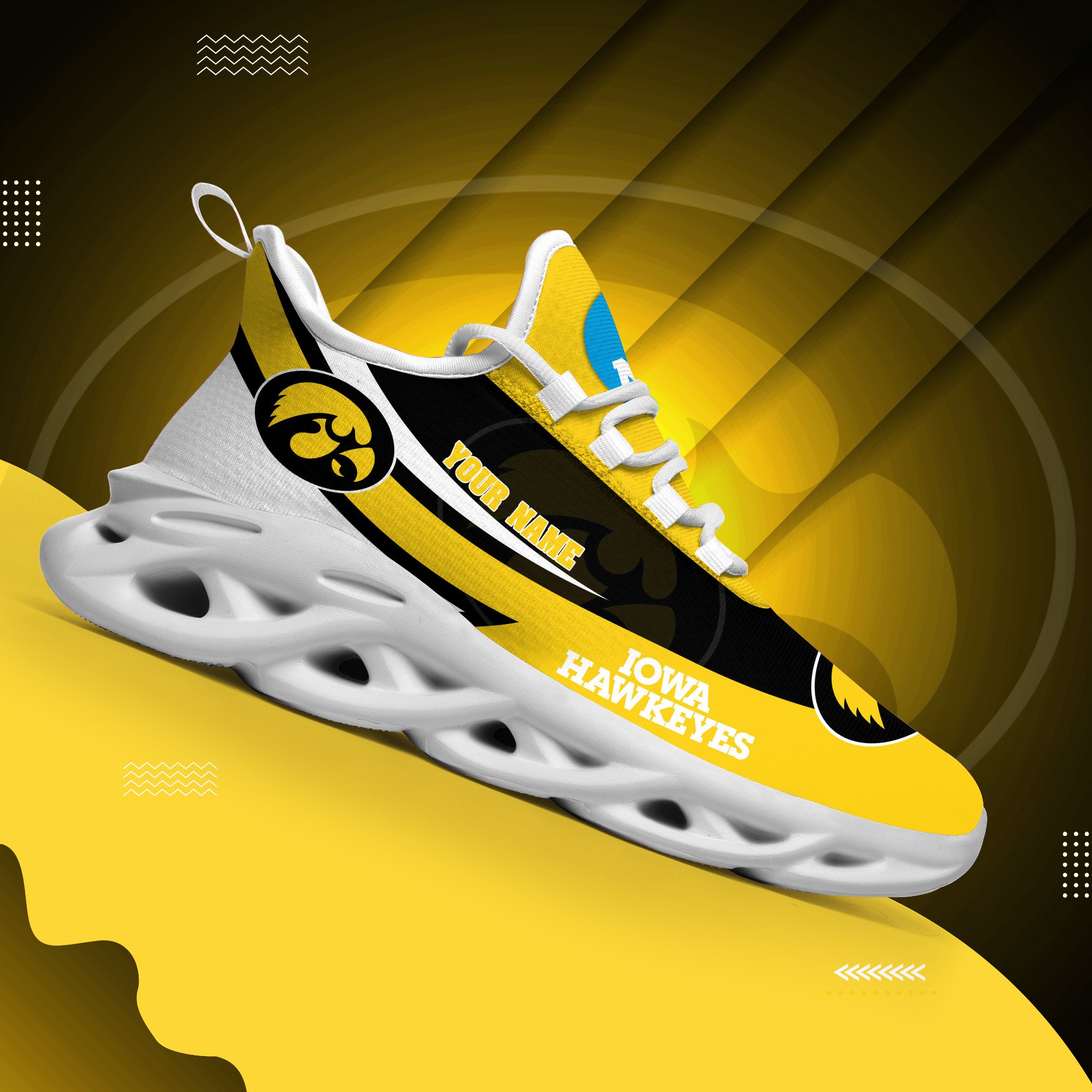 Iowa Hawkeyes White Max Soul Shoes 2025 Versions Custom Your Name, Sports Gift For Fan PH019