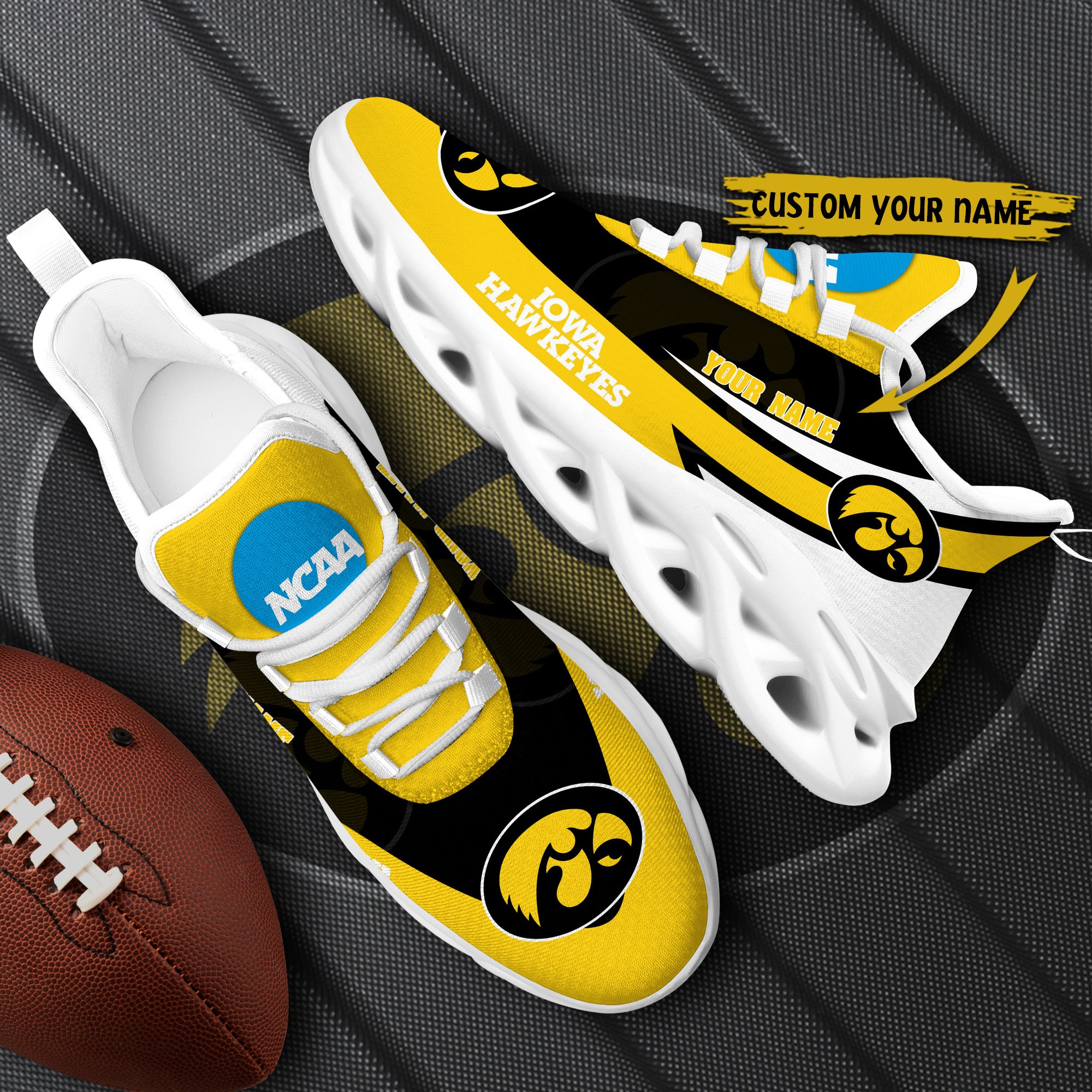 Iowa Hawkeyes White Max Soul Shoes 2025 Versions Custom Your Name, Sports Gift For Fan PH019