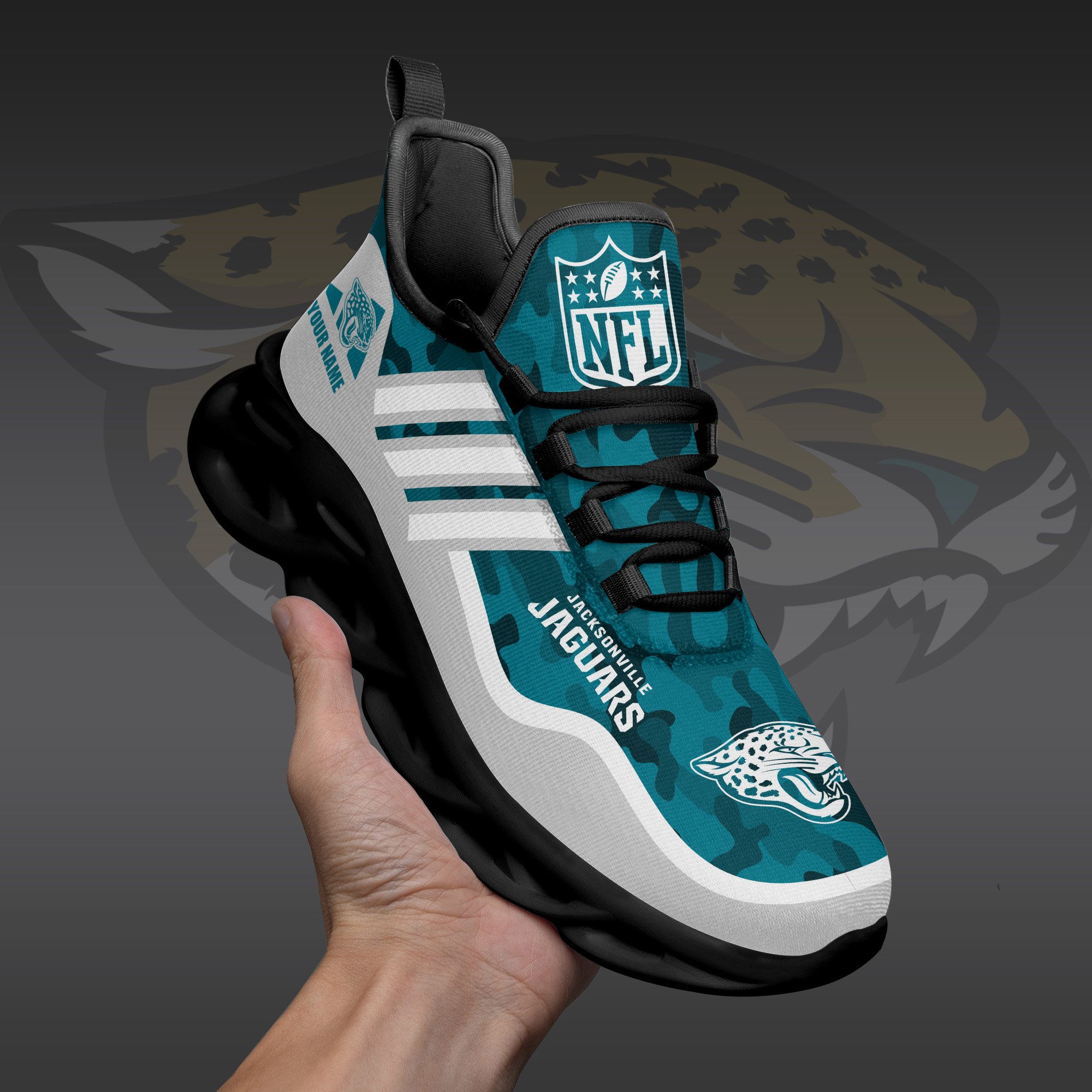 Jacksonville Jaguars Black Max Soul Shoes 2025 Versions Custom Name 430