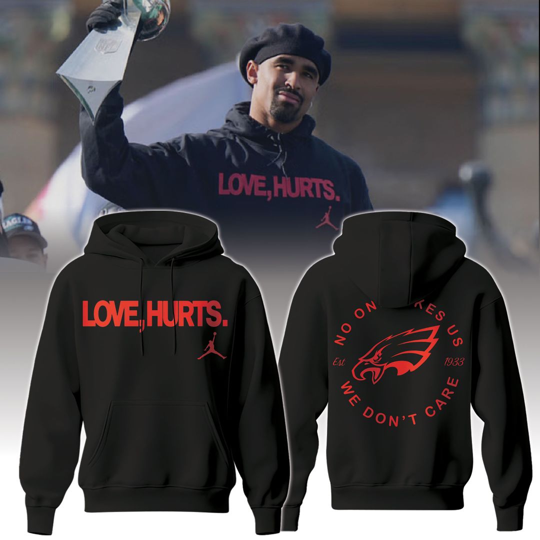 Jalen Hurts with the 'Love, Hurts' Hoodie 2025 