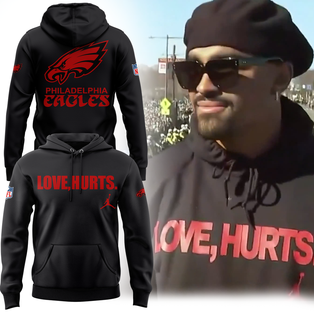 Jalen Hurts with the 'Love, Hurts' Hoodie 