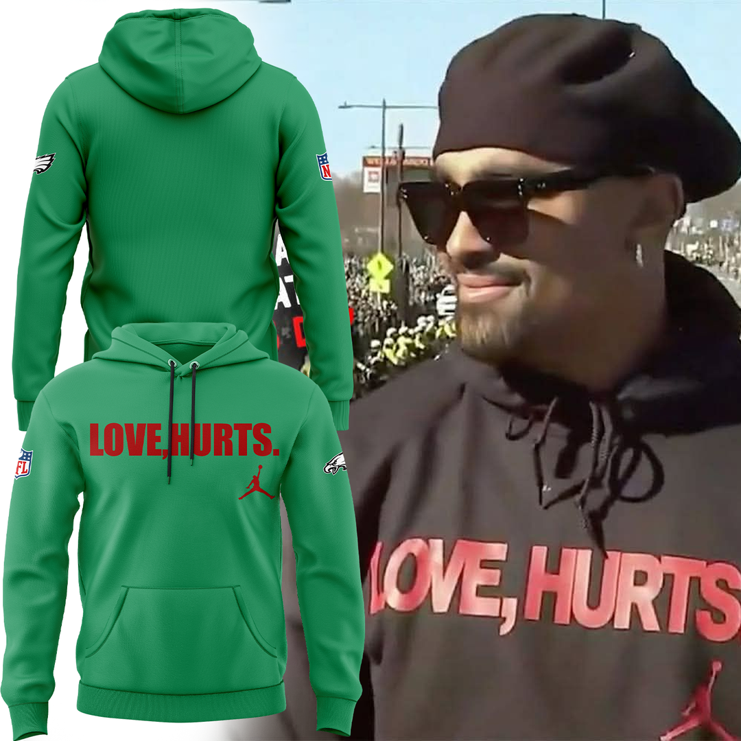 Jalen Hurts with the 'Love, Hurts' Hoodie Green Edition 
