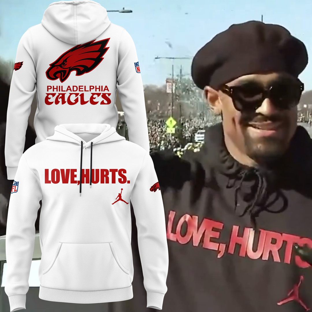 Jalen Hurts with the 'Love, Hurts' Hoodie White 