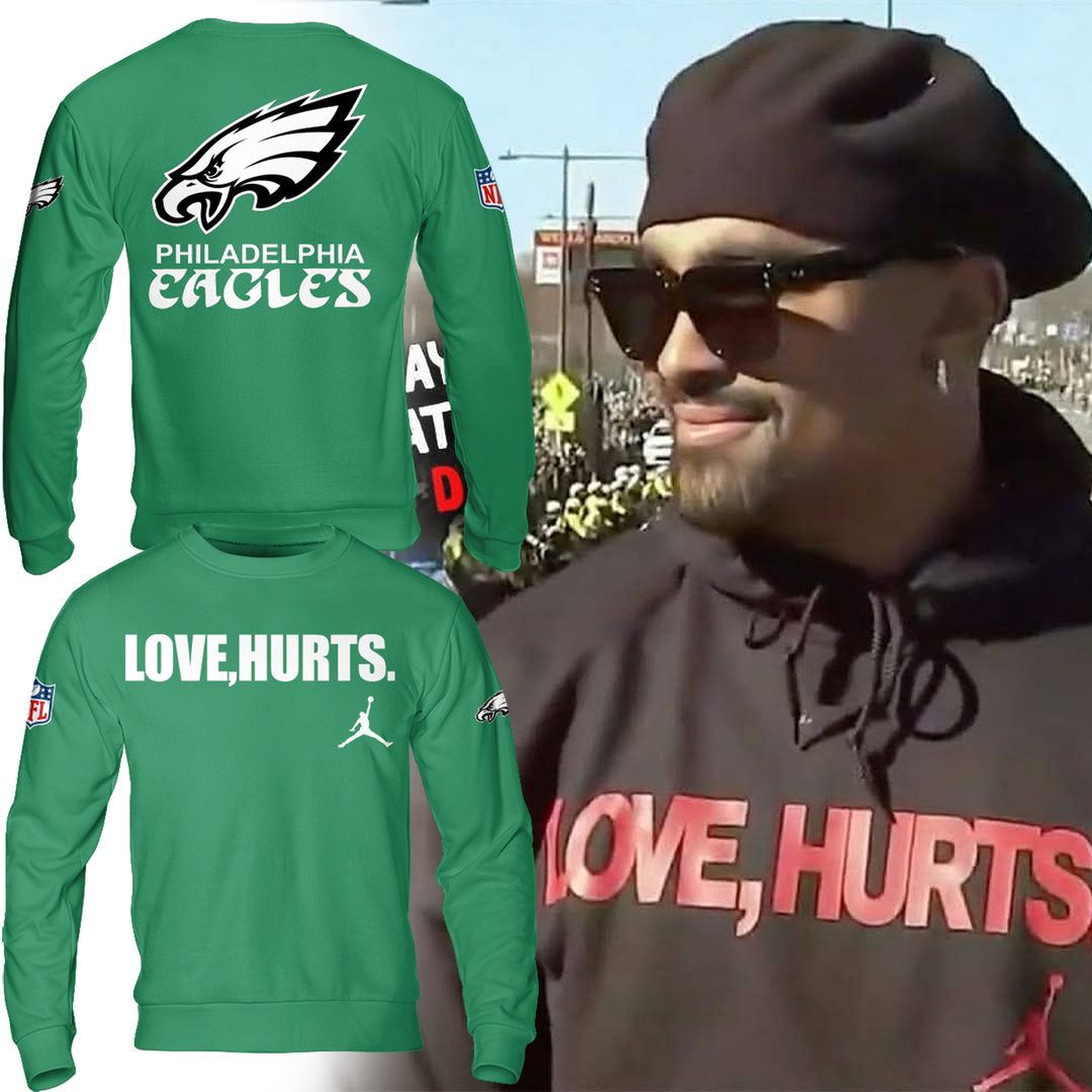 Jalen Hurts with the 'Love, Hurts' Sweatshirt Green Edition 