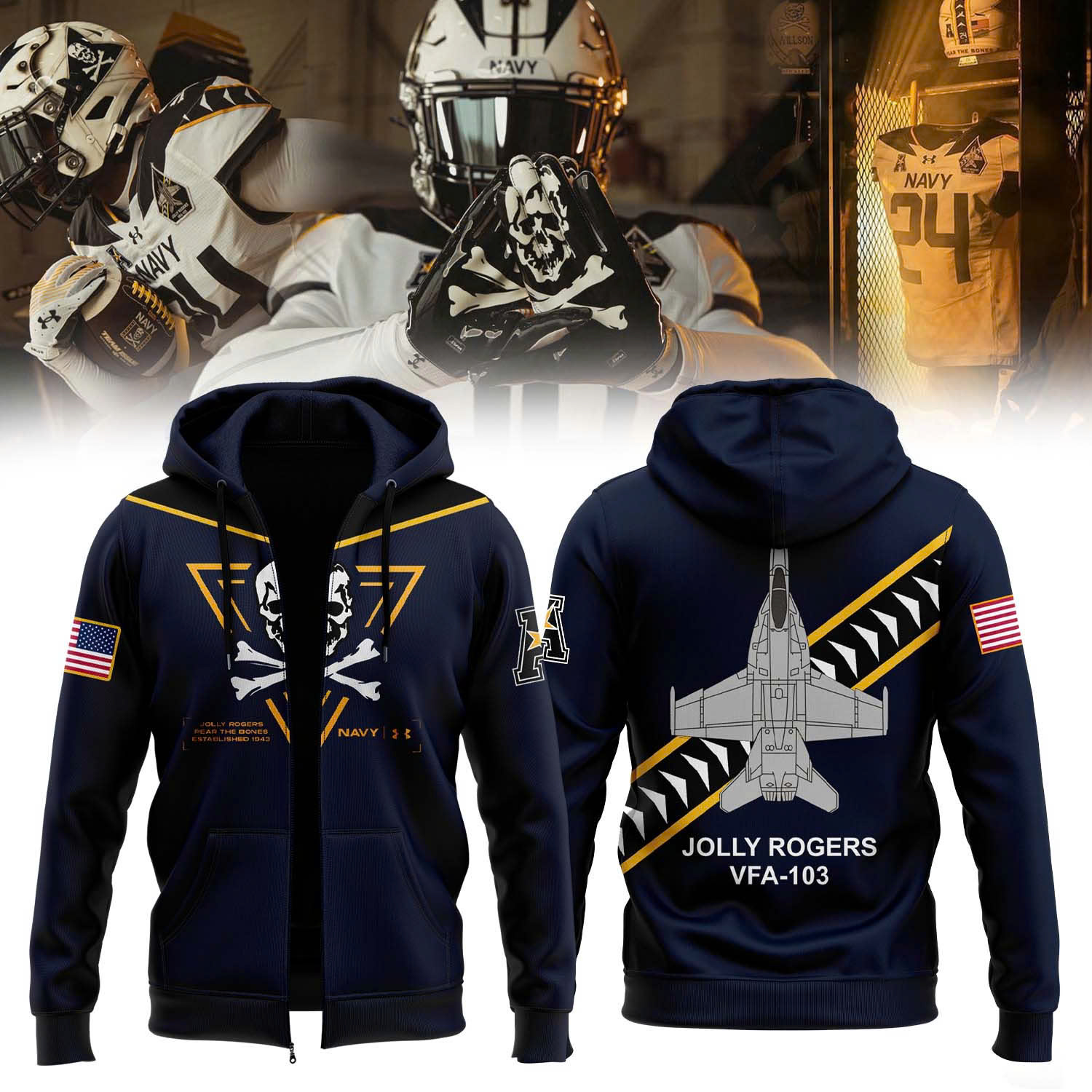 Jolly Rogers Navy Midshipmen football Hoodie 