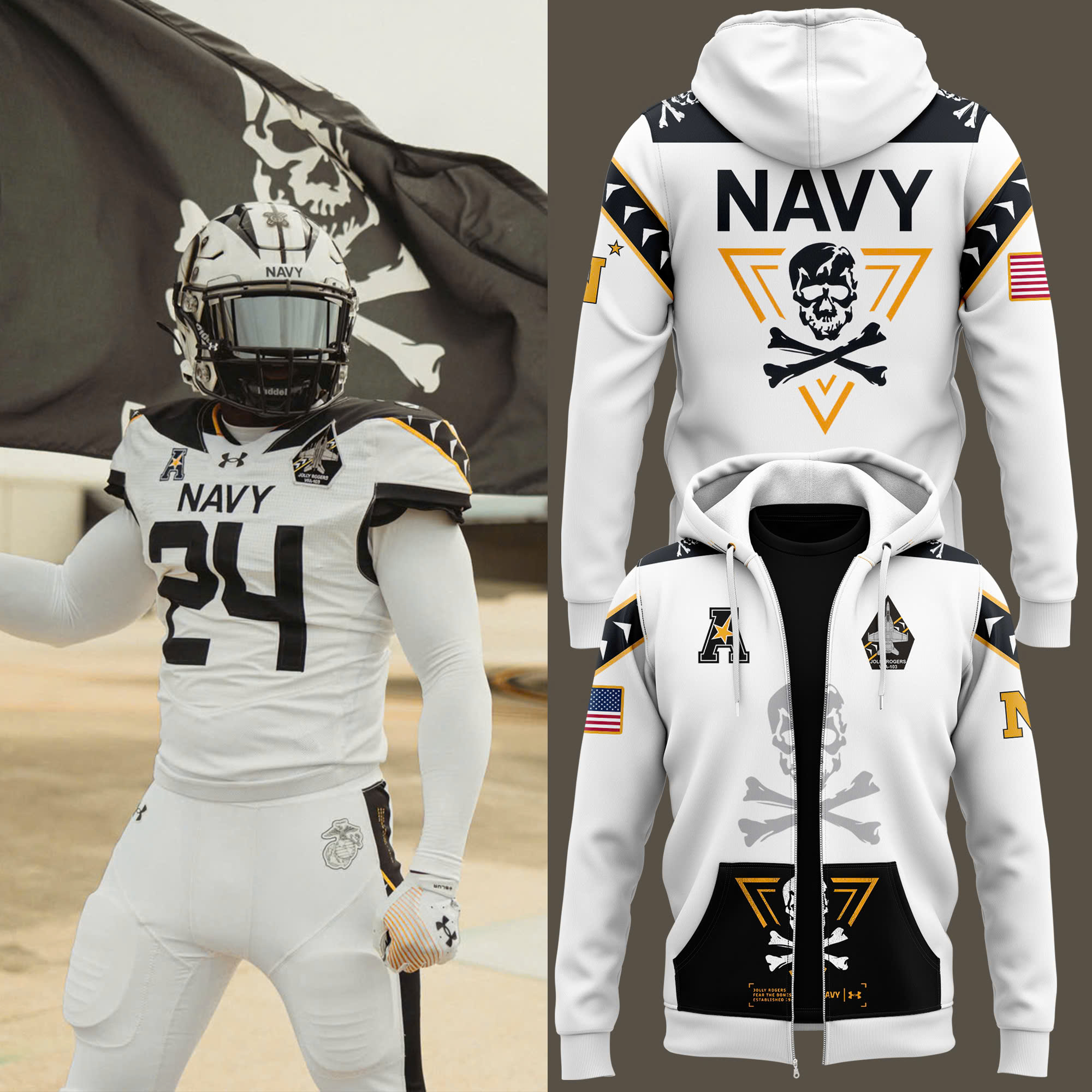 Jolly Rogers Navy Midshipmen football Hoodie 