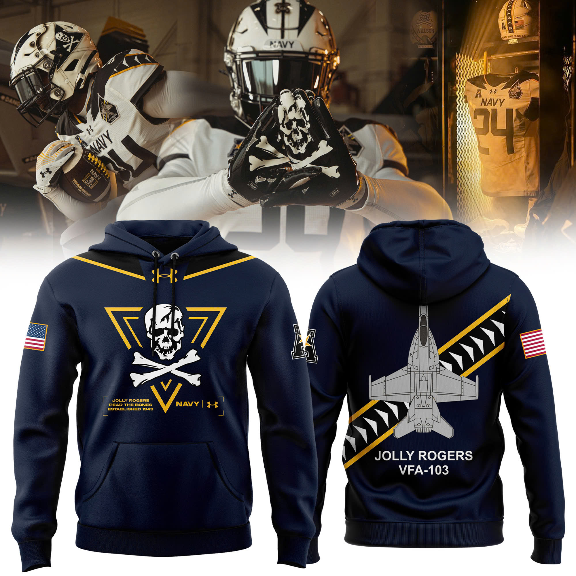 Jolly Rogers Navy Midshipmen football Hoodie 