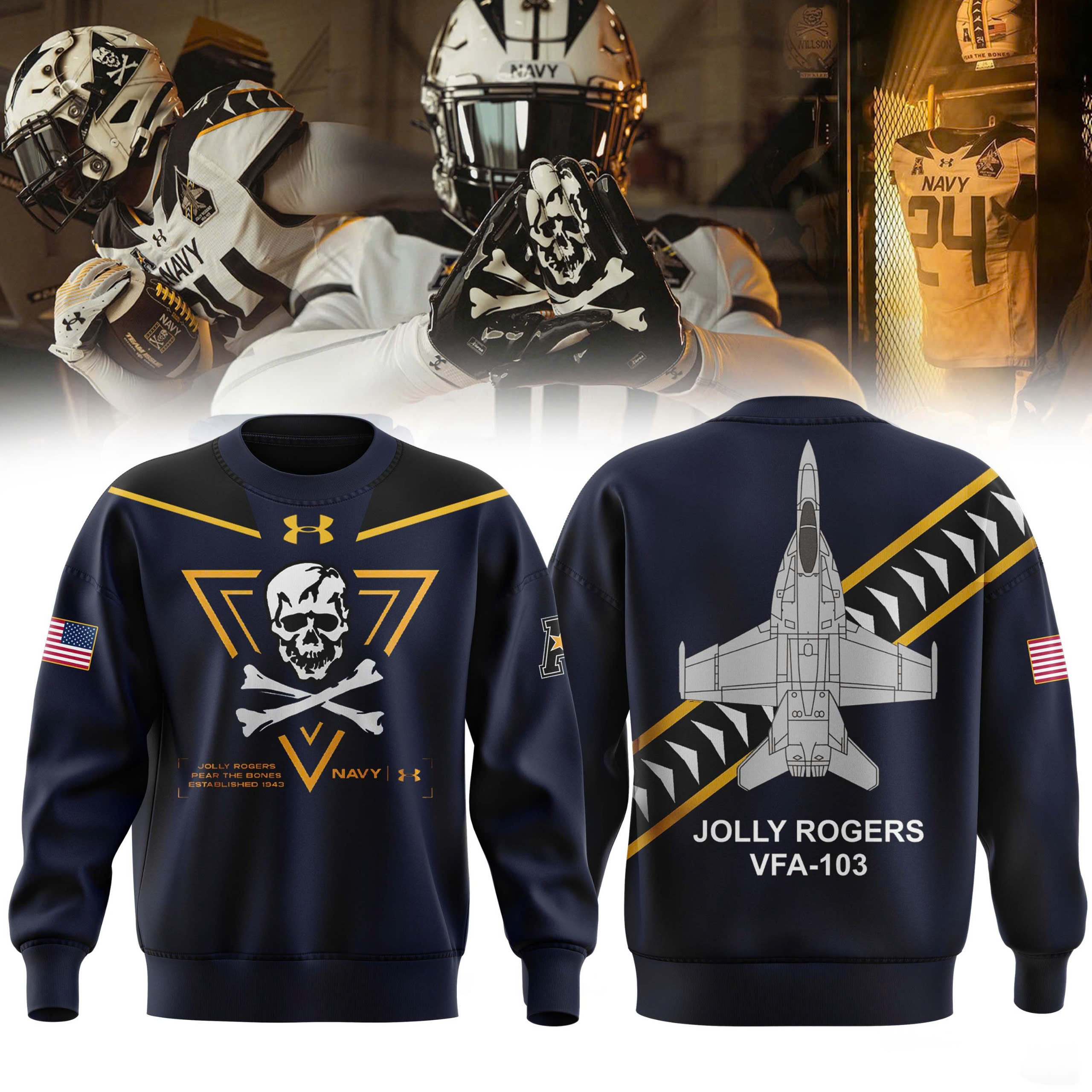 Jolly Rogers Navy Midshipmen football Sweatershirt 
