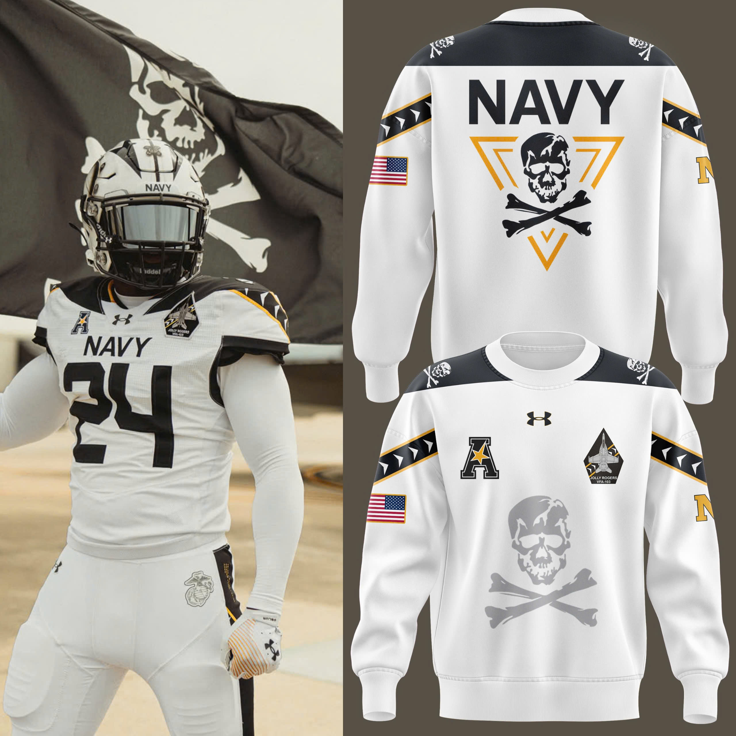 Jolly Rogers Navy Midshipmen football Sweatshirt 