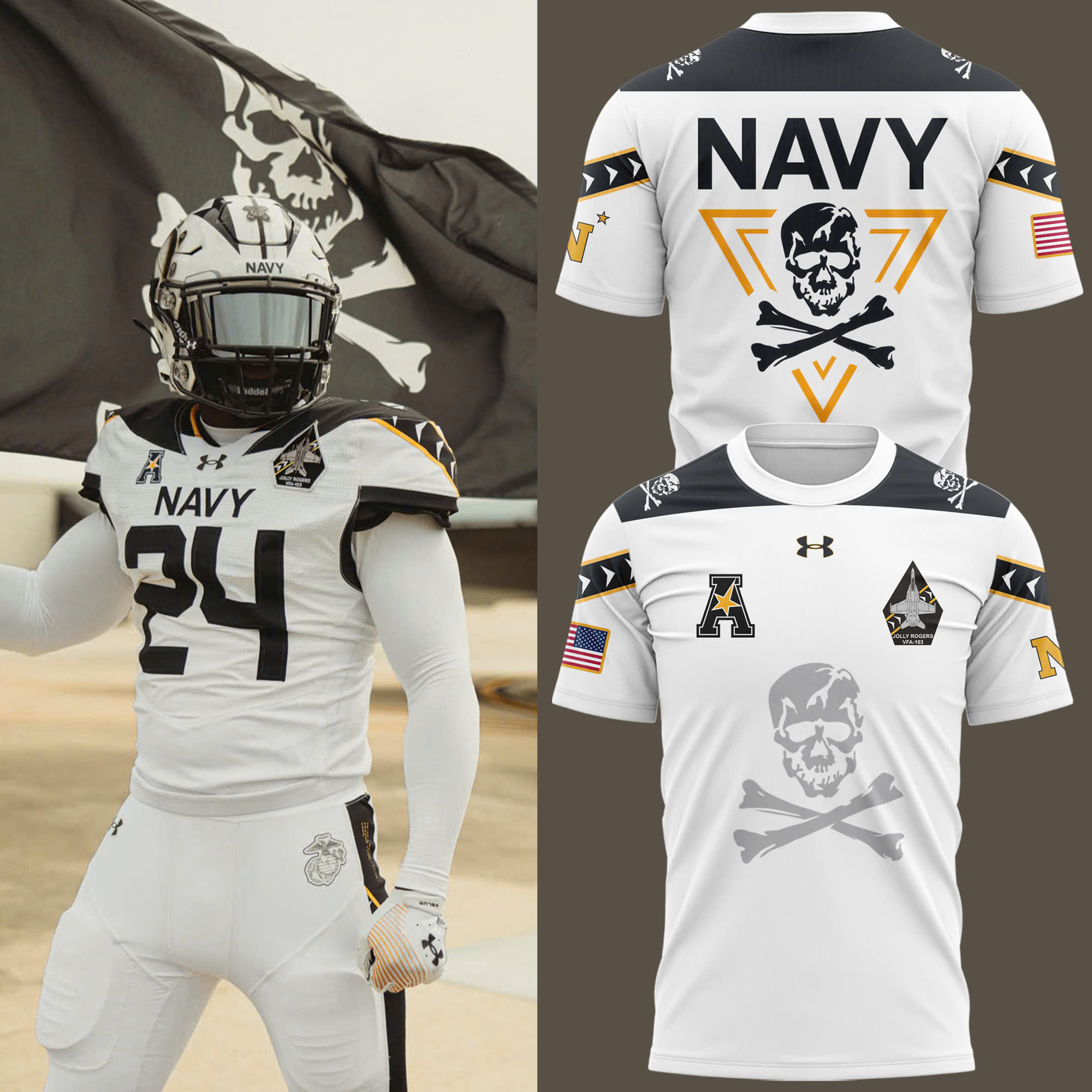 Jolly Rogers Navy Midshipmen football Tshirt 
